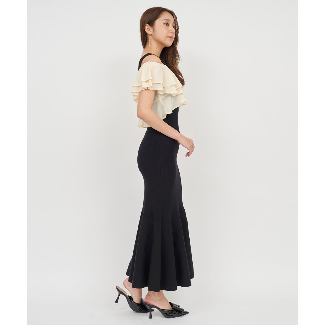 ロイヤルパーティー ROYAL PARTY シフォンブラウスドッキングニットマーメイドワンピース （モカ） モカ