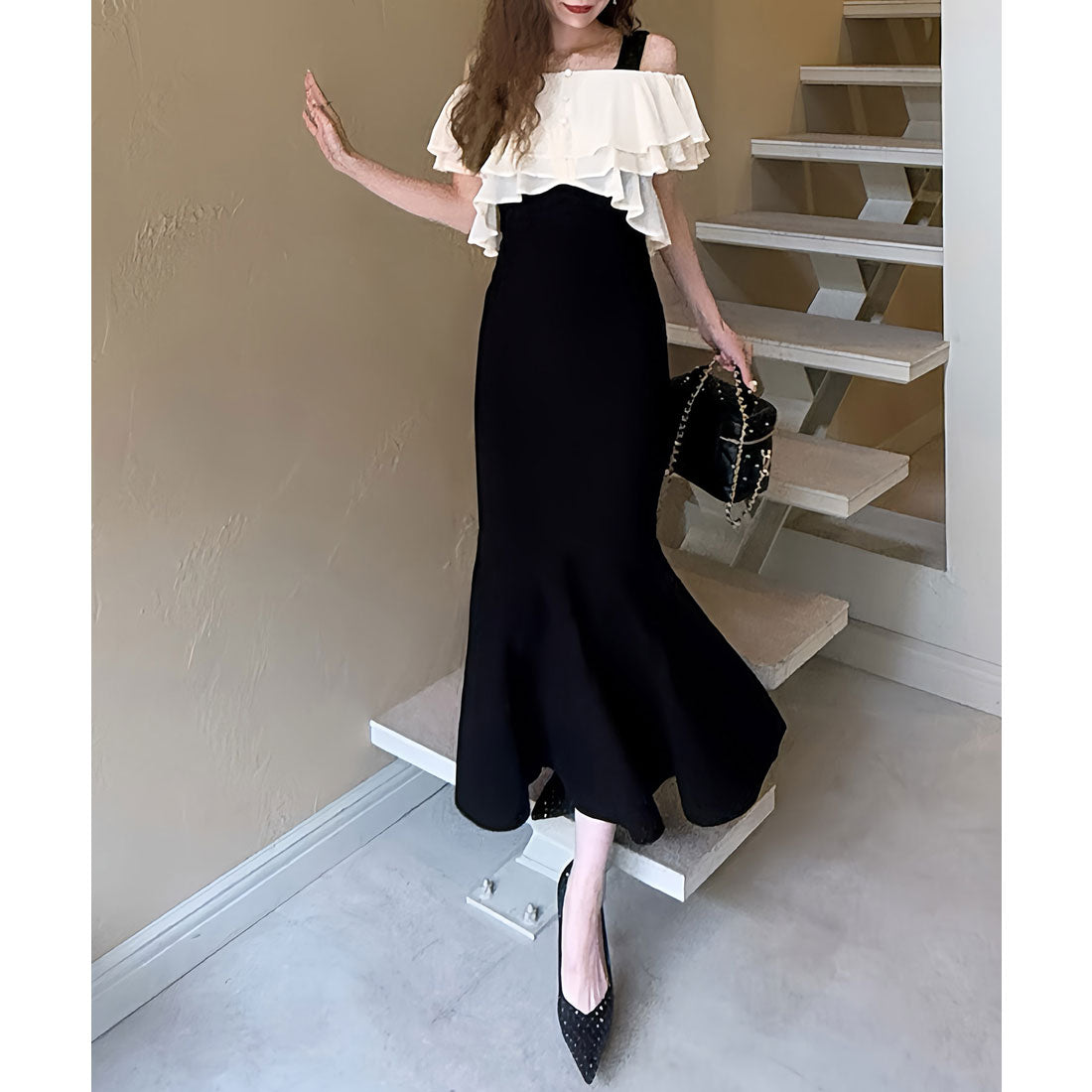 ロイヤルパーティー ROYAL PARTY シフォンブラウスドッキングニットマーメイドワンピース （ハイショク） ハイショク
