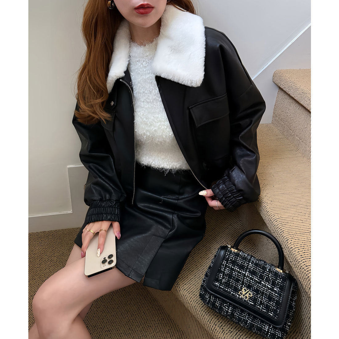 ロイヤルパーティー ROYAL PARTY フェイクビンテージレザー2wayショートジャケット （ブラック） ブラック