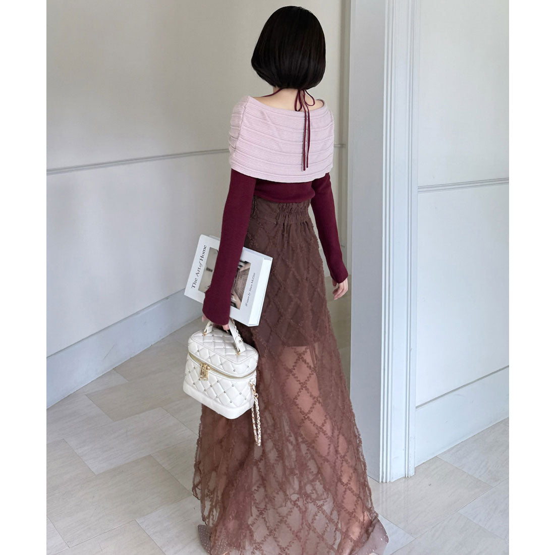 ロイヤルパーティー ROYAL PARTY インナーショーパン付シアーチェックロングフレアスカート （ブラウン） ブラウン