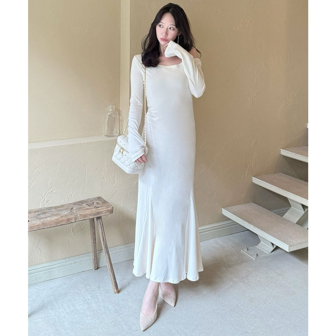 ロイヤルパーティー ROYAL PARTY ストール付アシンメトリーカットマキシワンピース （グレー） グレー