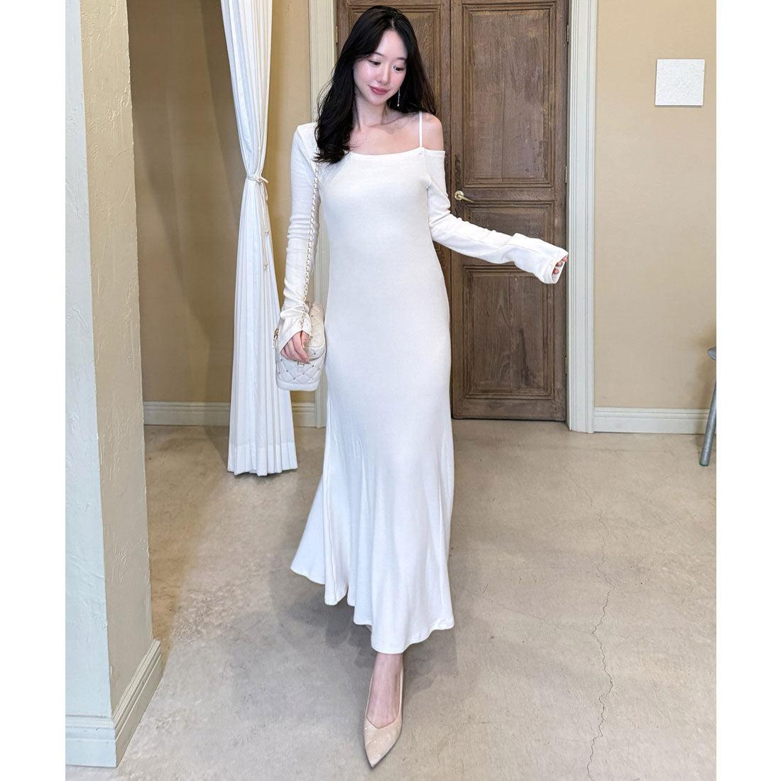 ロイヤルパーティー ROYAL PARTY ストール付アシンメトリーカットマキシワンピース （オフホワイト） オフホワイト