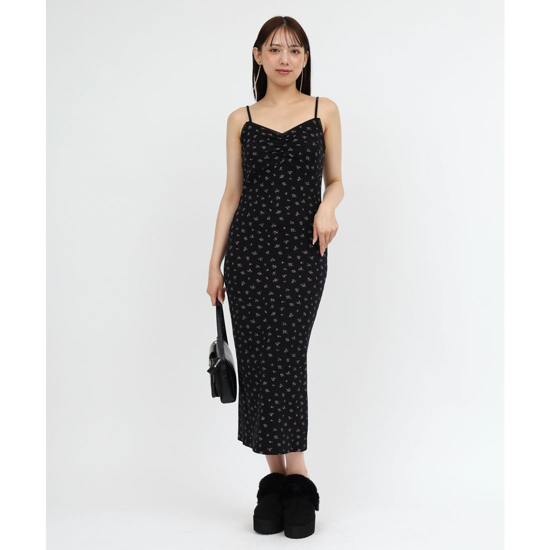 ロイヤルパーティー ROYAL PARTY 小花柄シャギーニットボレロアンサンブルワンピース （ブラック） ブラック