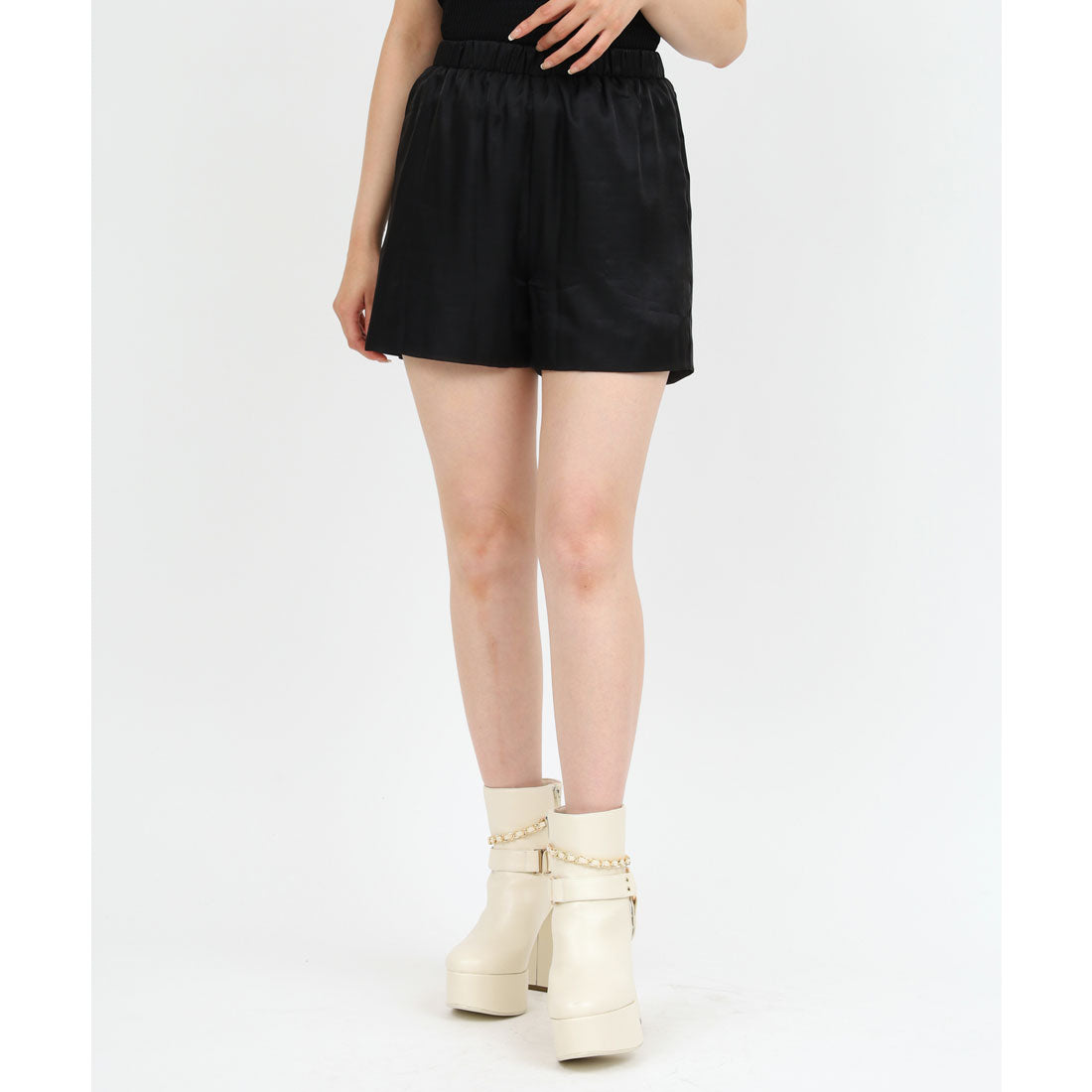 ロイヤルパーティー ROYAL PARTY リボン付コールドショルダー長袖ブラウスセットアップ （ブラック） ブラック