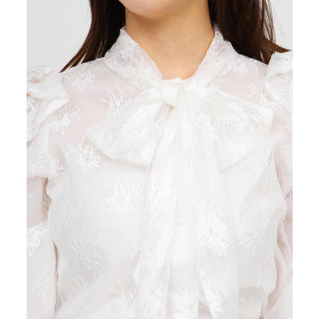 ロイヤルパーティー ROYAL PARTY レースコールドショルダーリボンブラウス （オフホワイト） オフホワイト