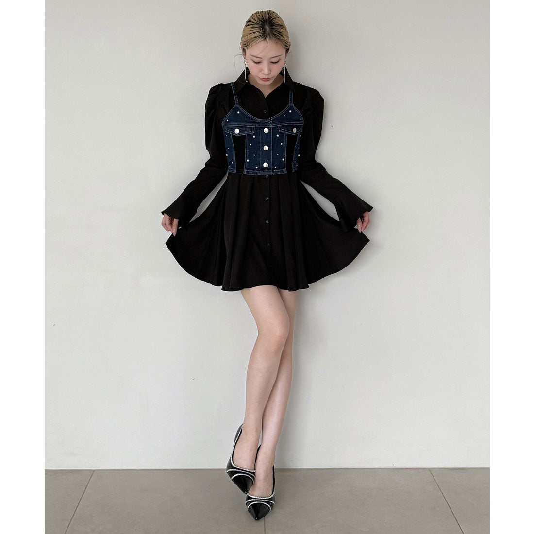 ロイヤルパーティー ROYAL PARTY liberty デニムビスチェ×タックシャツミニワンピース （インディゴ） インディゴ