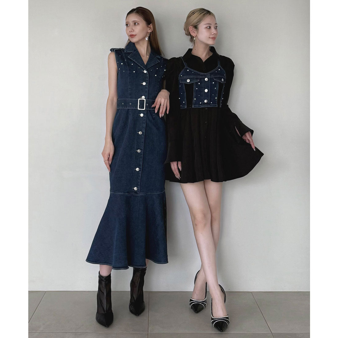 ロイヤルパーティー ROYAL PARTY liberty デニムビスチェ×タックシャツミニワンピース （インディゴ） インディゴ