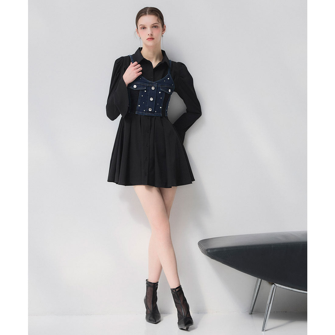ロイヤルパーティー ROYAL PARTY liberty デニムビスチェ×タックシャツミニワンピース （インディゴ） インディゴ