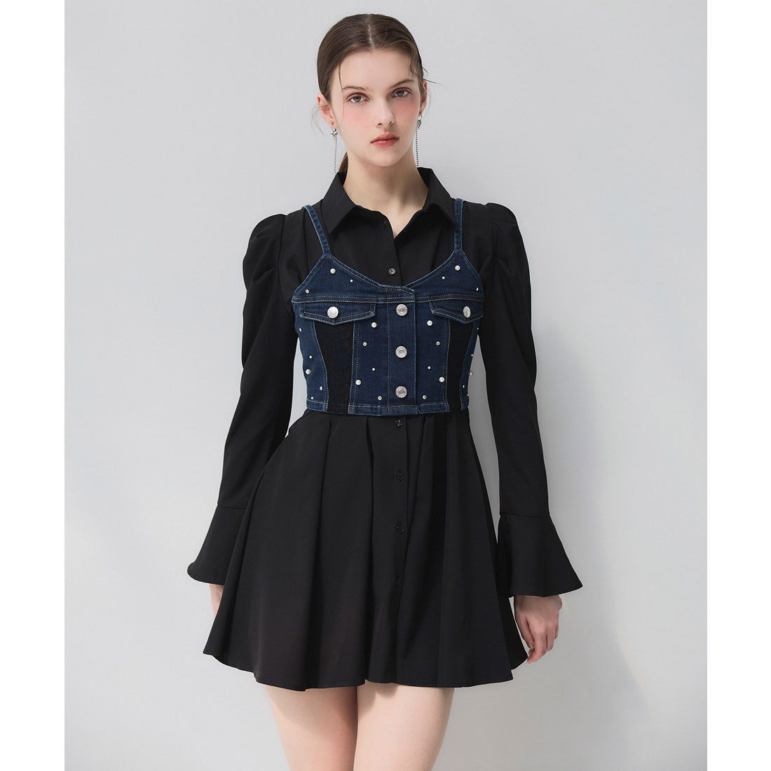 ロイヤルパーティー ROYAL PARTY liberty デニムビスチェ×タックシャツミニワンピース （インディゴ） インディゴ