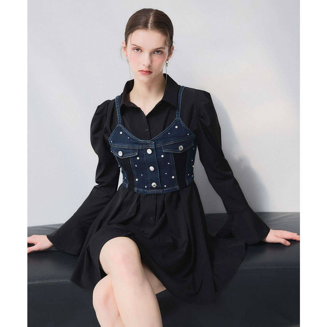 ロイヤルパーティー ROYAL PARTY liberty デニムビスチェ×タックシャツミニワンピース （インディゴ） インディゴ