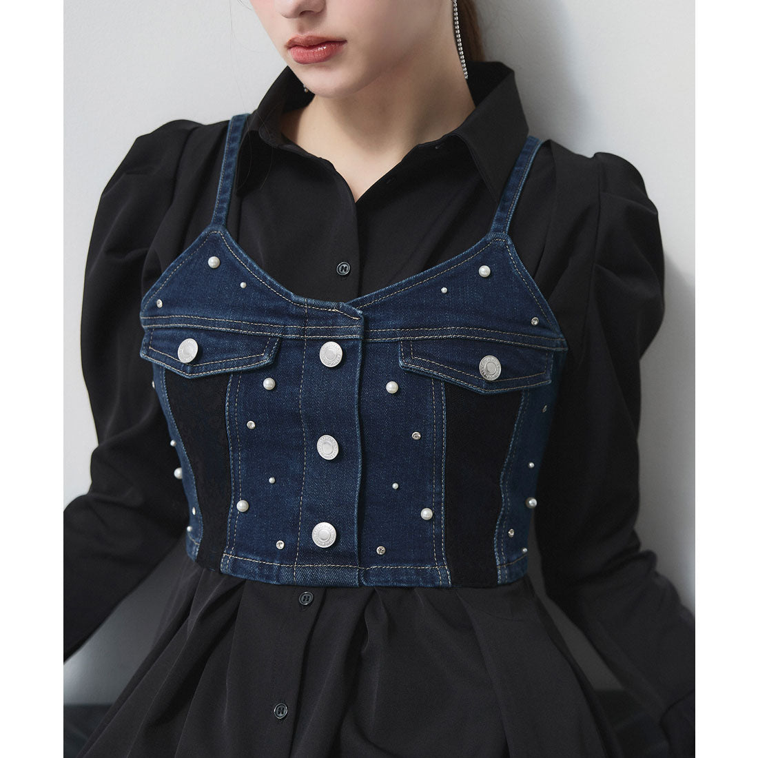 ロイヤルパーティー ROYAL PARTY liberty デニムビスチェ×タックシャツミニワンピース （インディゴ） インディゴ