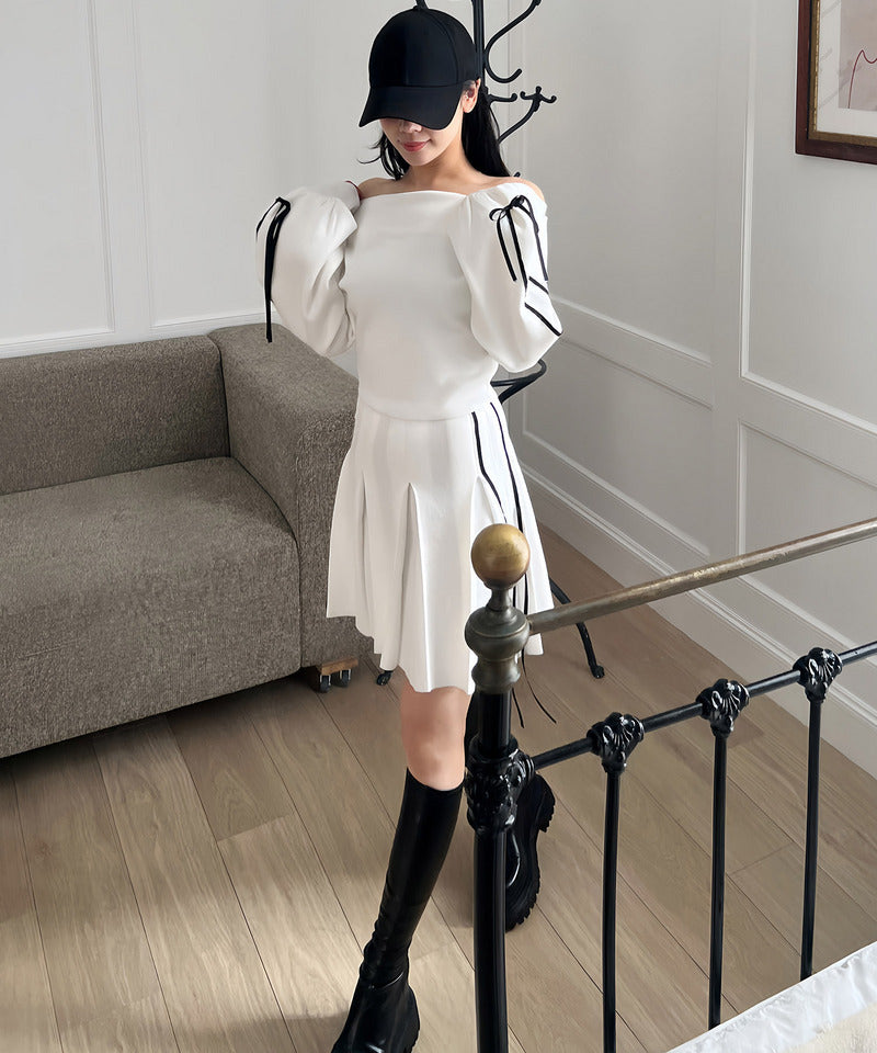 ロイヤルパーティー ROYAL PARTY 配色リボンオフショルニットトップス （ブラック） ブラック