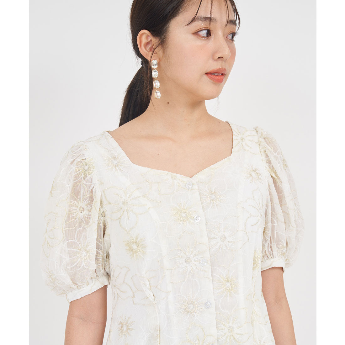 ロイヤルパーティー ROYAL PARTY 花柄ラメ刺繍チュニック （ベージュ） ベージュ