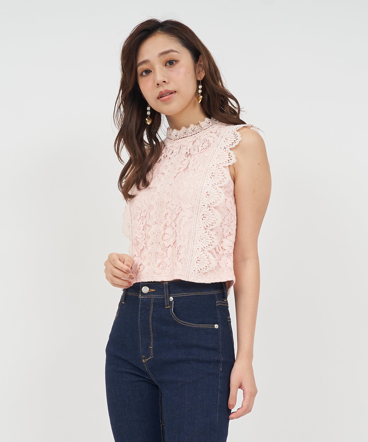 ロイヤルパーティー ROYAL PARTY レースノースリーブカットトップス （ピンク） ピンク