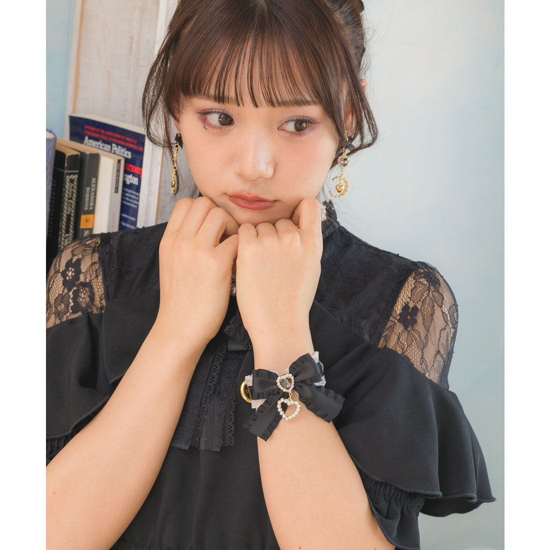 ロジータ ROJITA フリルリボンハートビジュブレスレット,ブラック