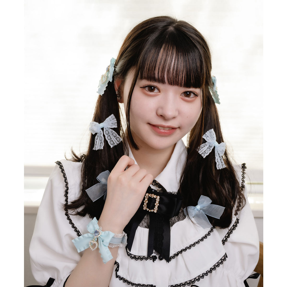 ロジータ ROJITA フリルリボンハートビジュブレスレット,ブルー