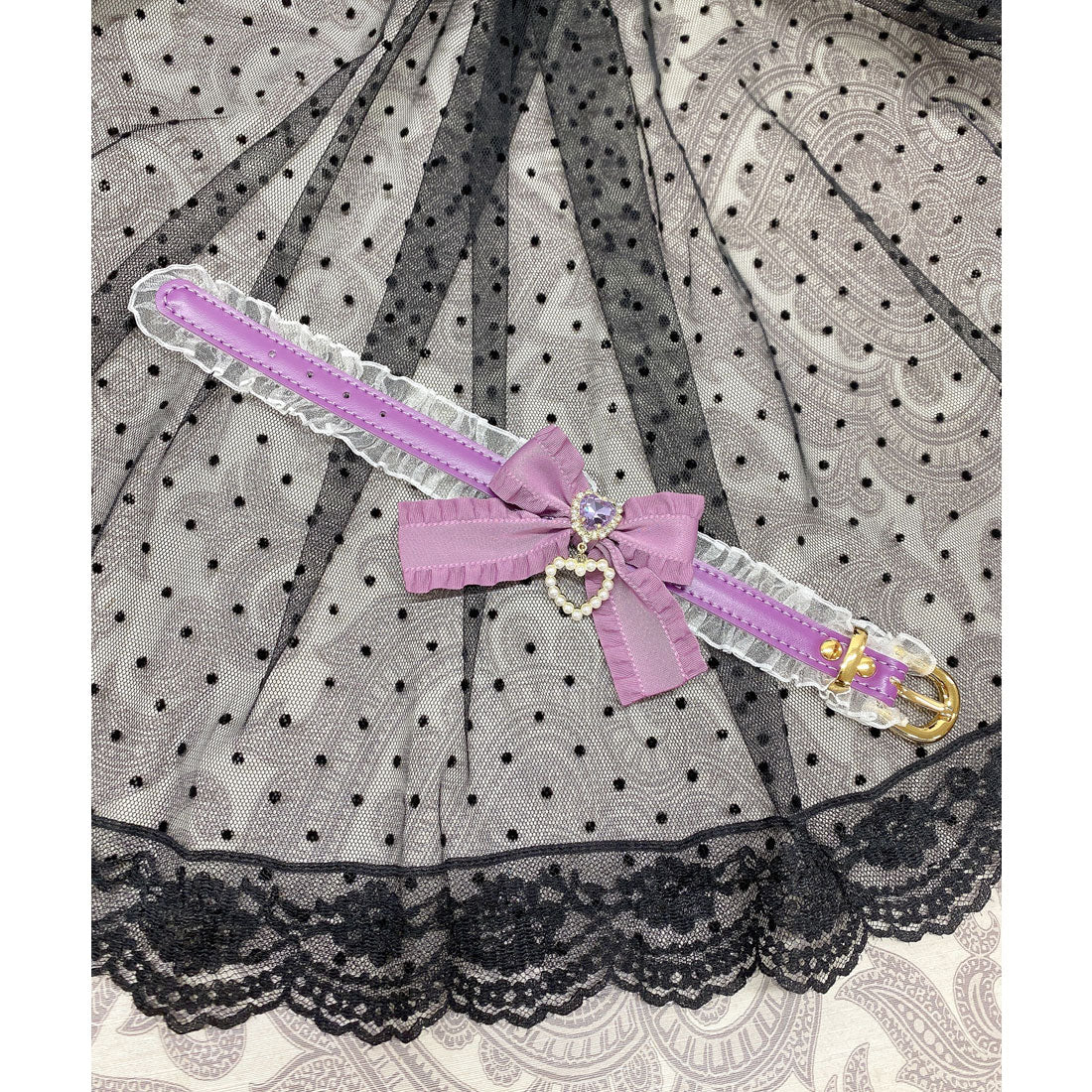 ロジータ ROJITA フリルリボンハートビジュブレスレット,パープル