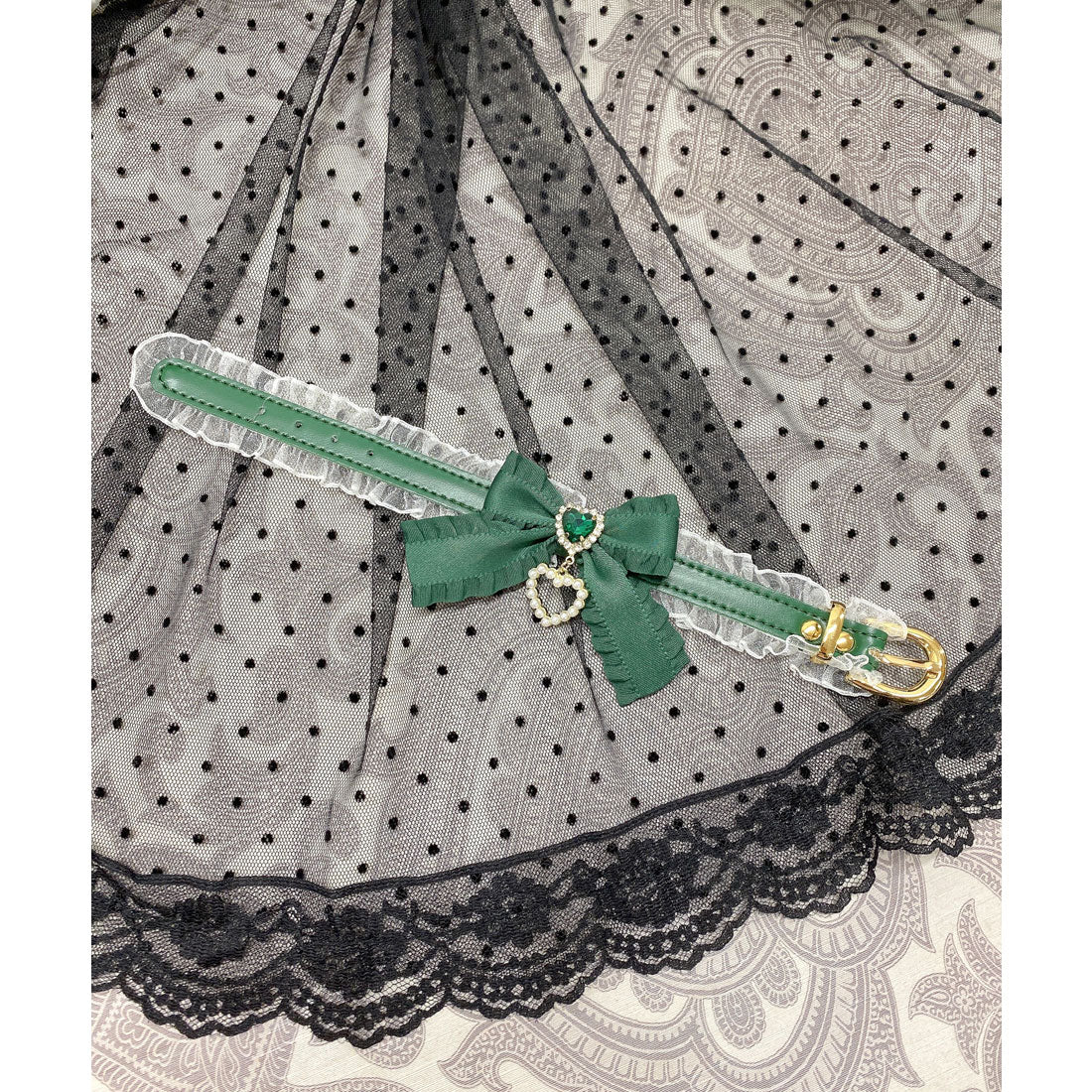 ロジータ ROJITA フリルリボンハートビジュブレスレット,グリーン