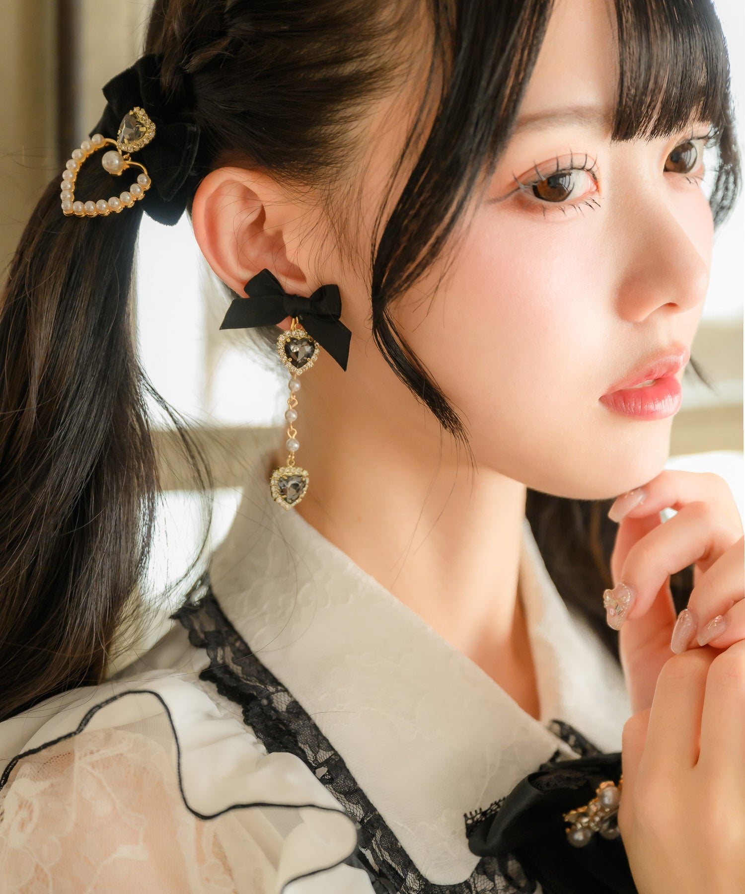 ロジータ ROJITA ゆらゆらパールリボンイヤリング
