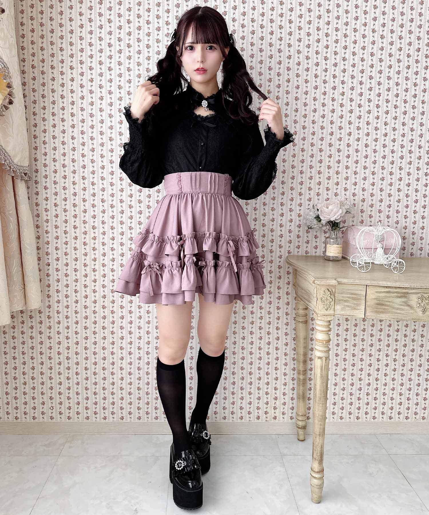 ロジータ ROJITA ランダムリボンラッフルティアードスカート
