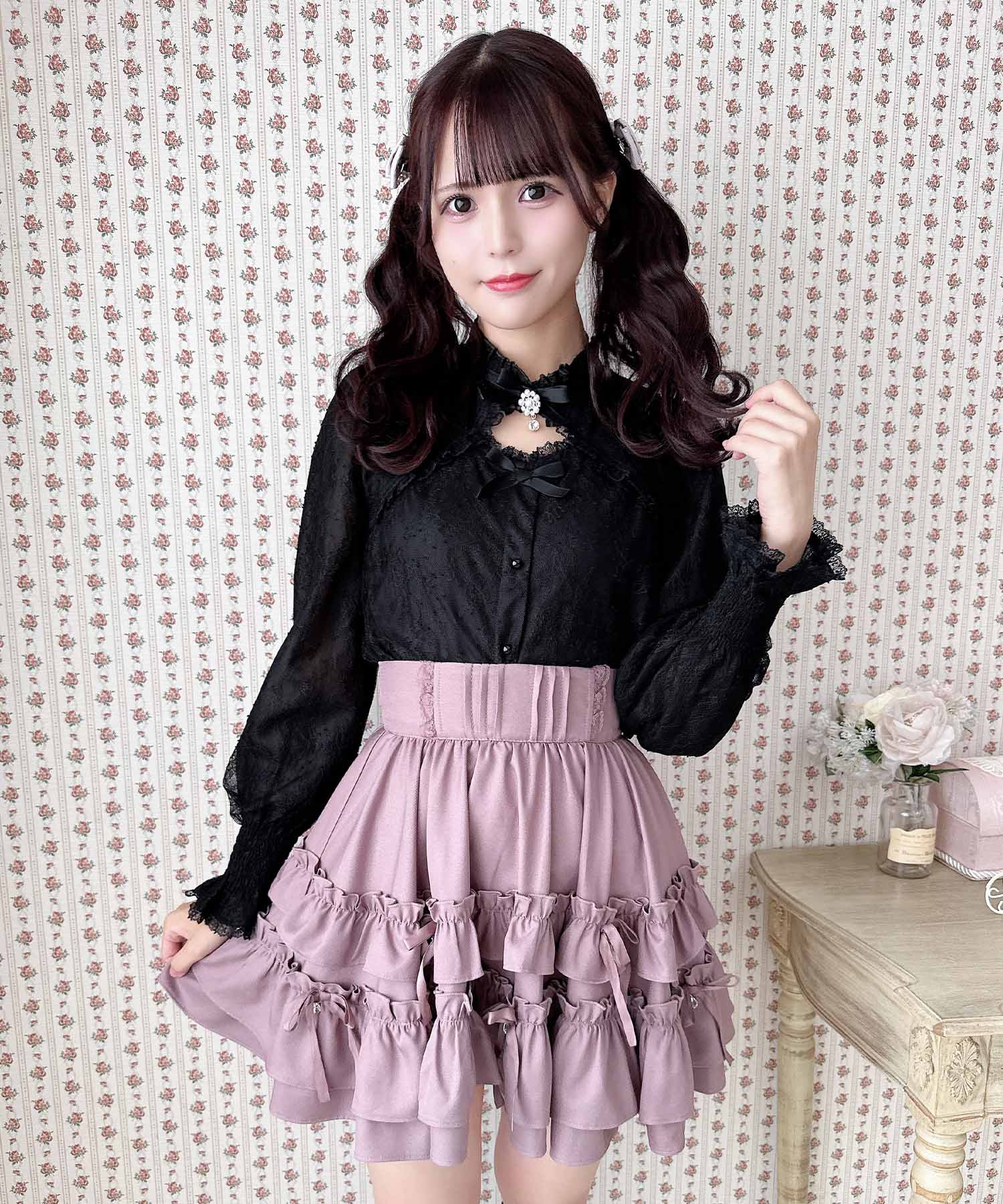ロジータ ROJITA ランダムリボンラッフルティアードスカート