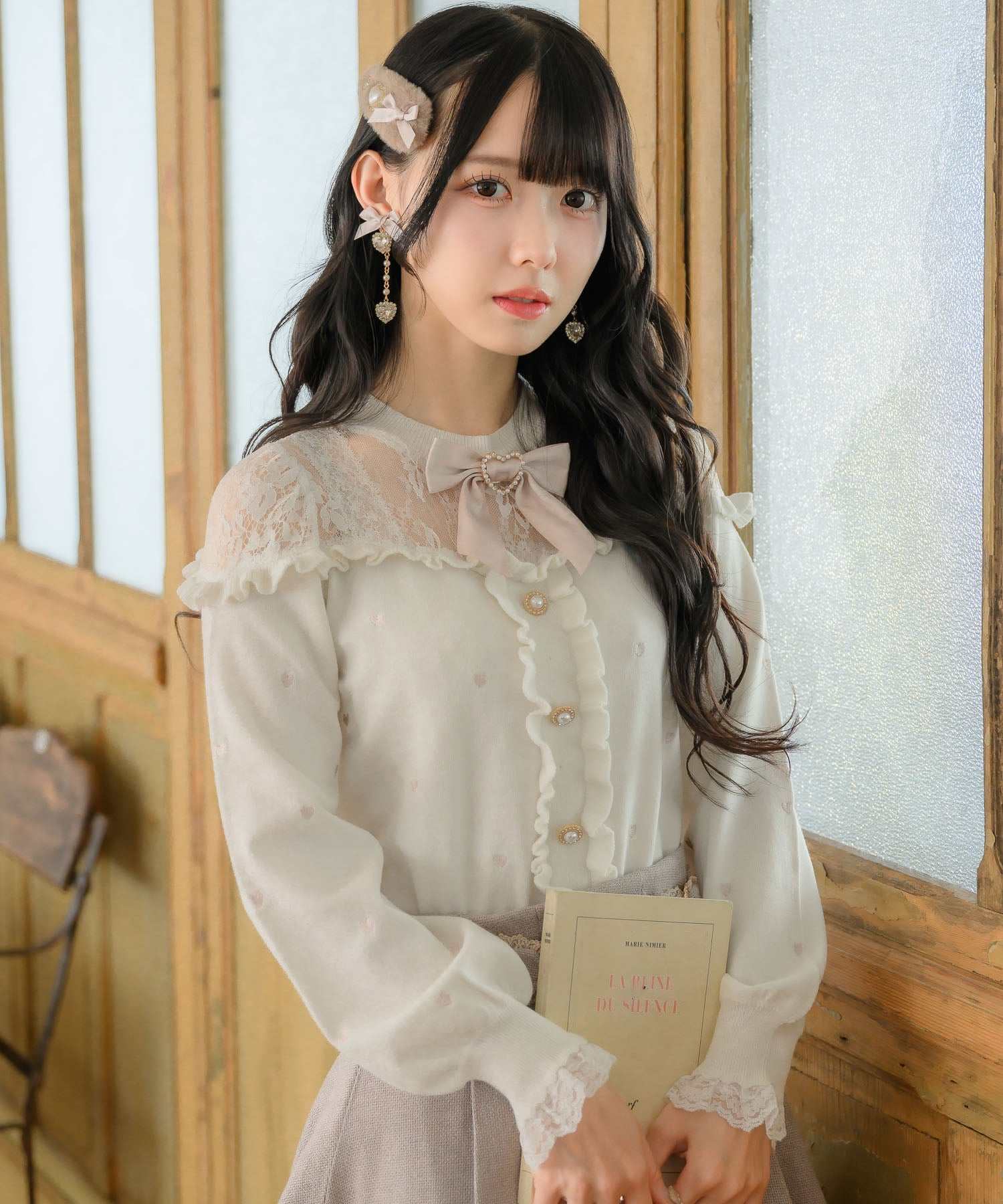 ROJITA Heart Dot Shoulder-Open Knit Top