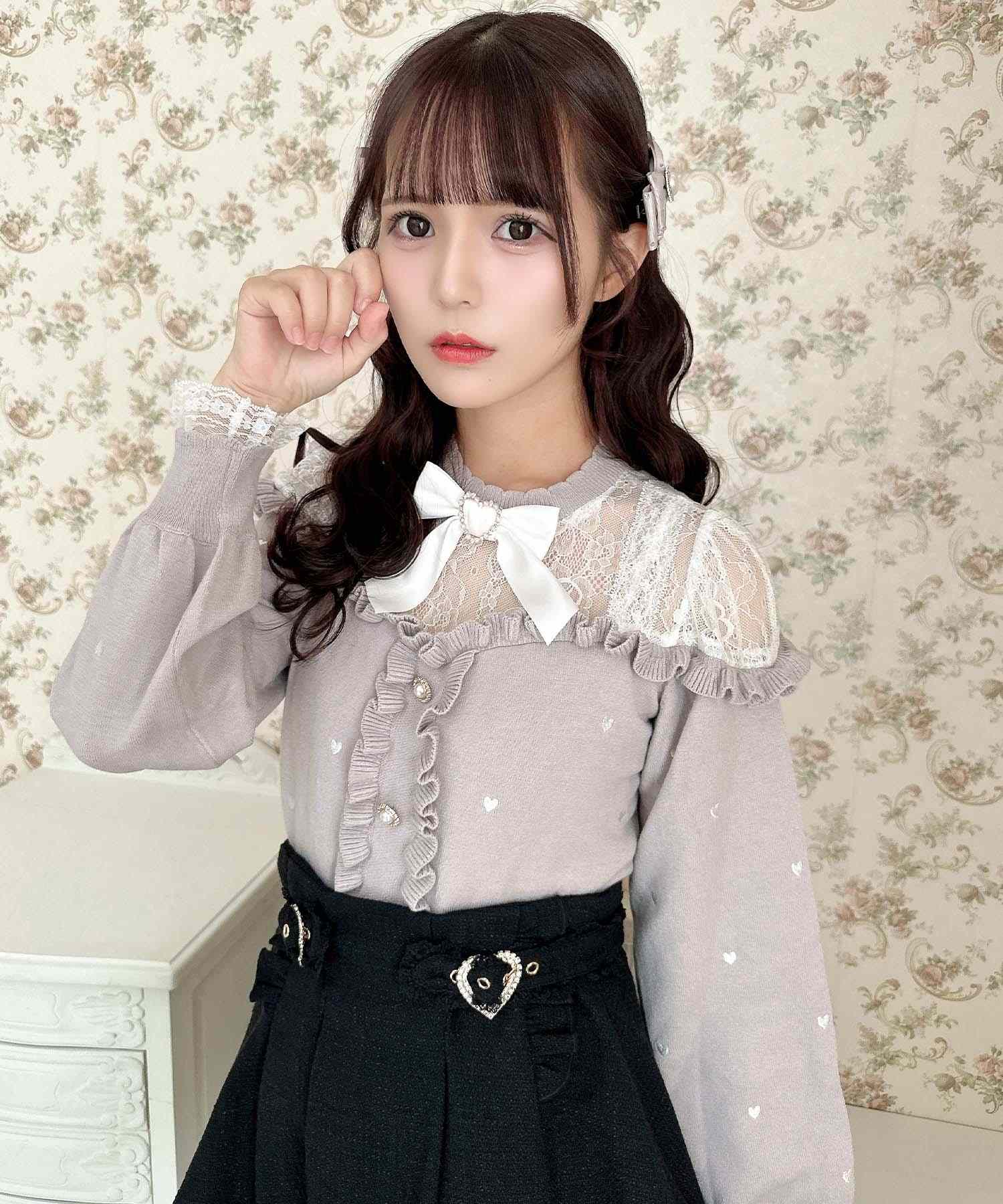 トップス ta ara ROJITA Heart Dot Shoulder-Open Knit Top