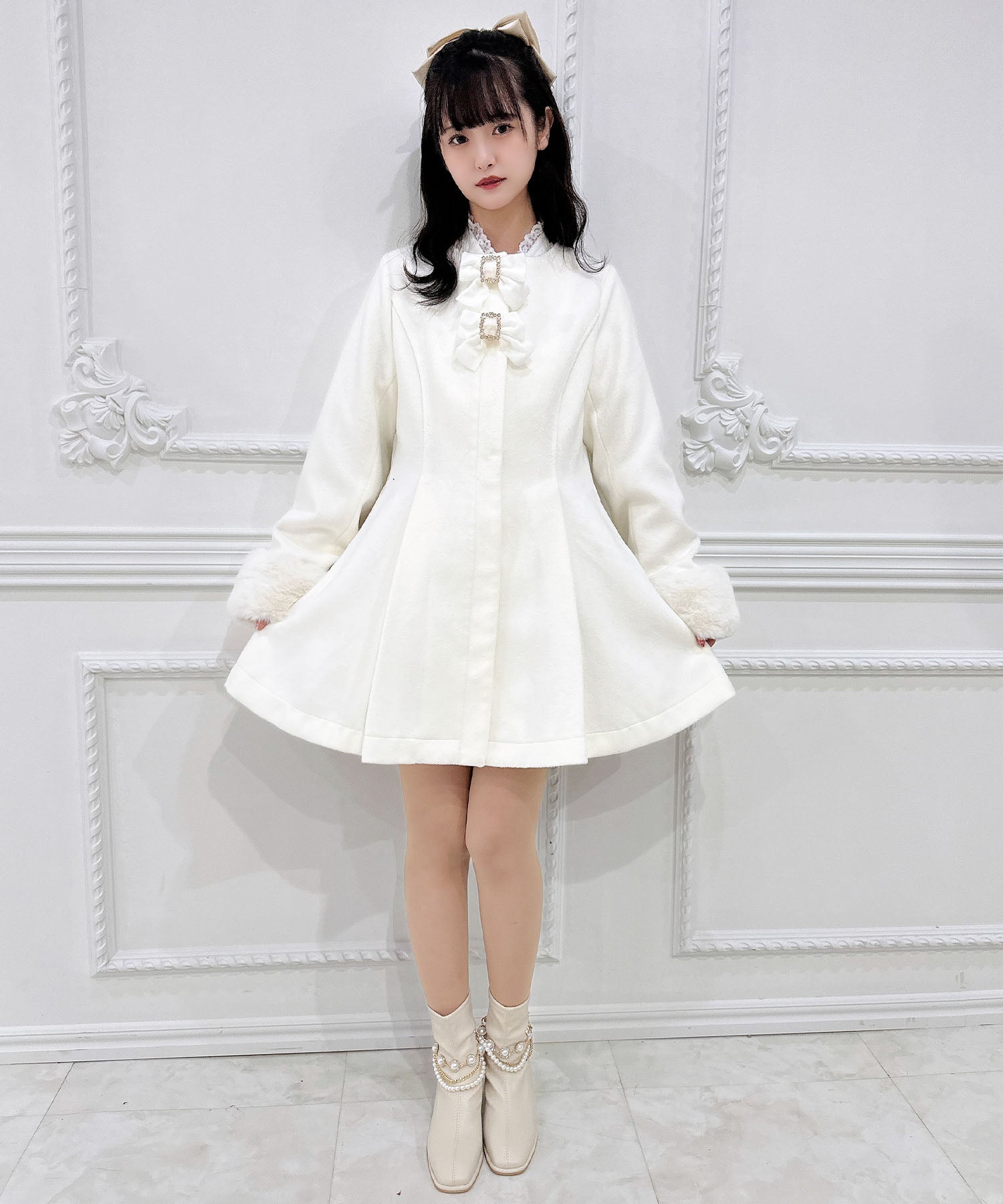 ロジータ ROJITA ファーティペット付きトリプルリボンコート
