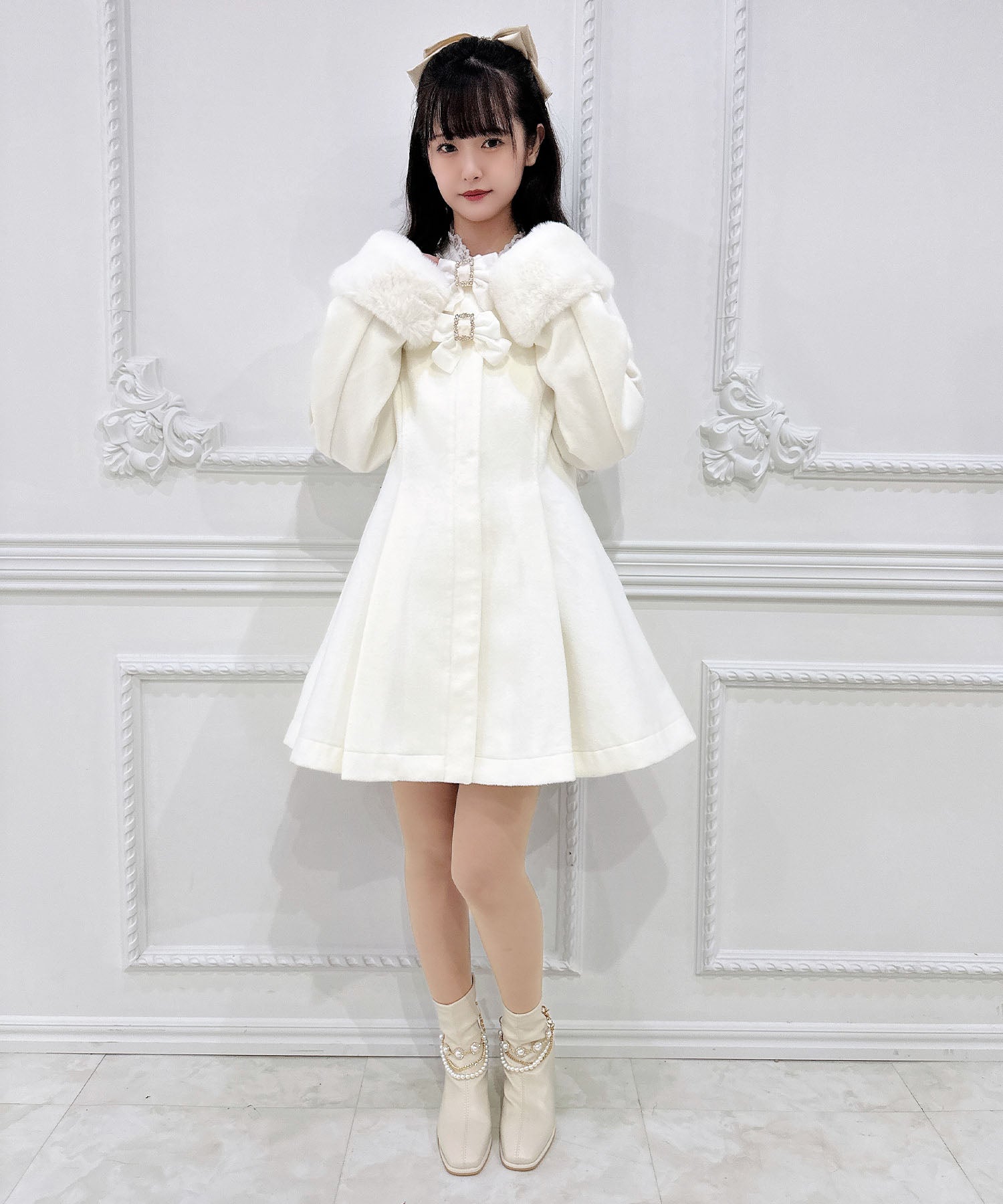 ロジータ ROJITA ファーティペット付きトリプルリボンコート