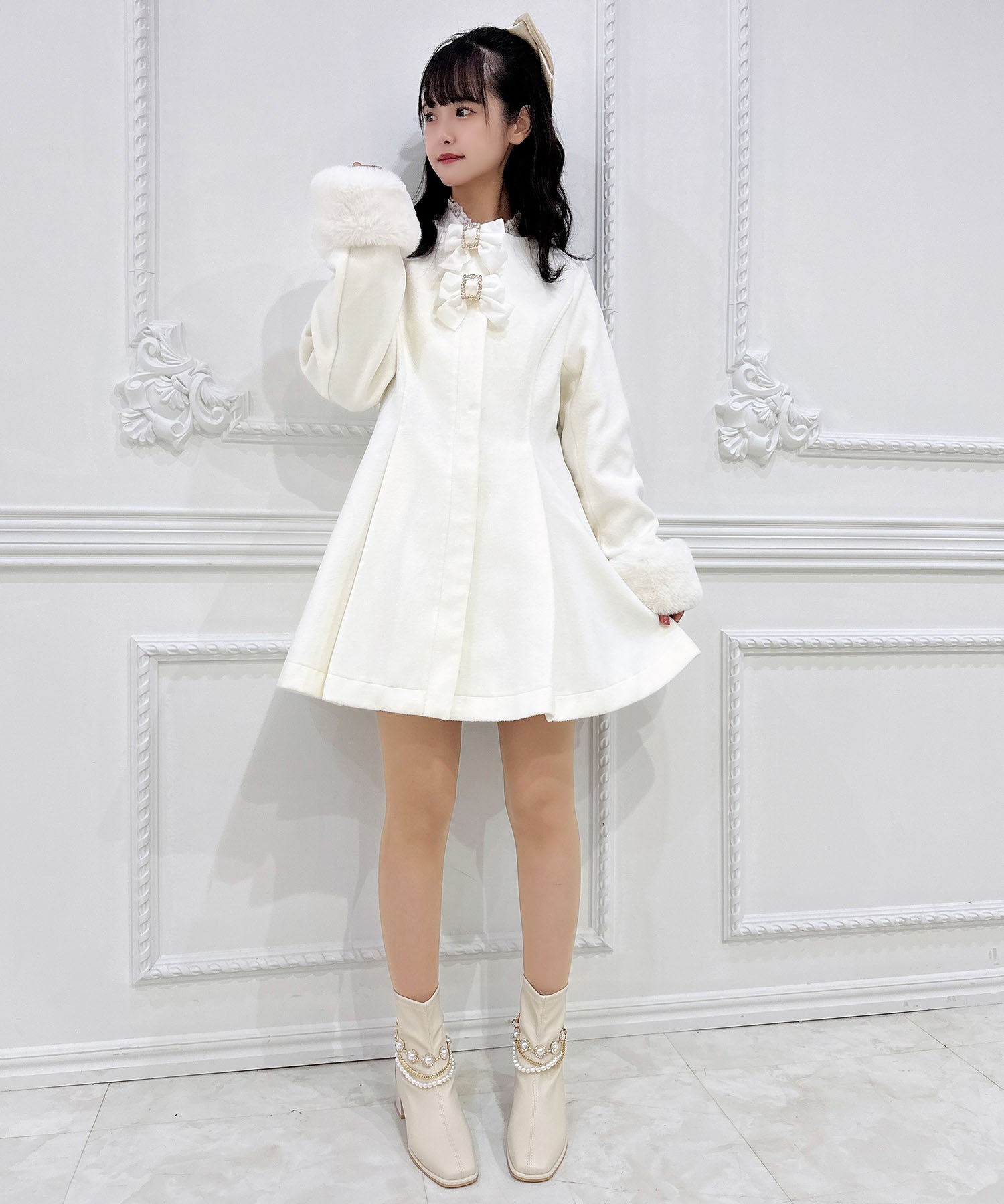 ロジータ ROJITA ファーティペット付きトリプルリボンコート