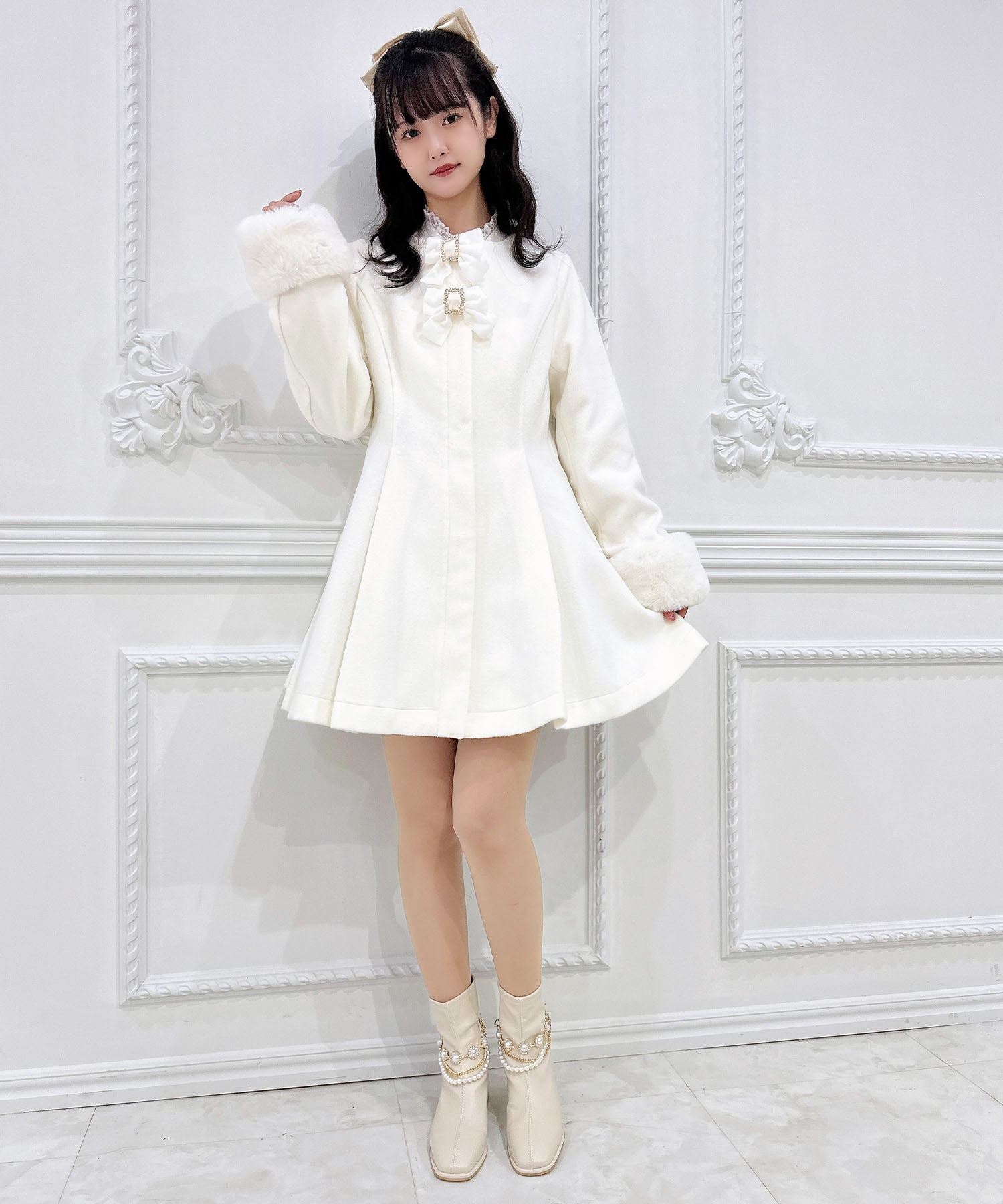 ロジータ ROJITA ファーティペット付きトリプルリボンコート