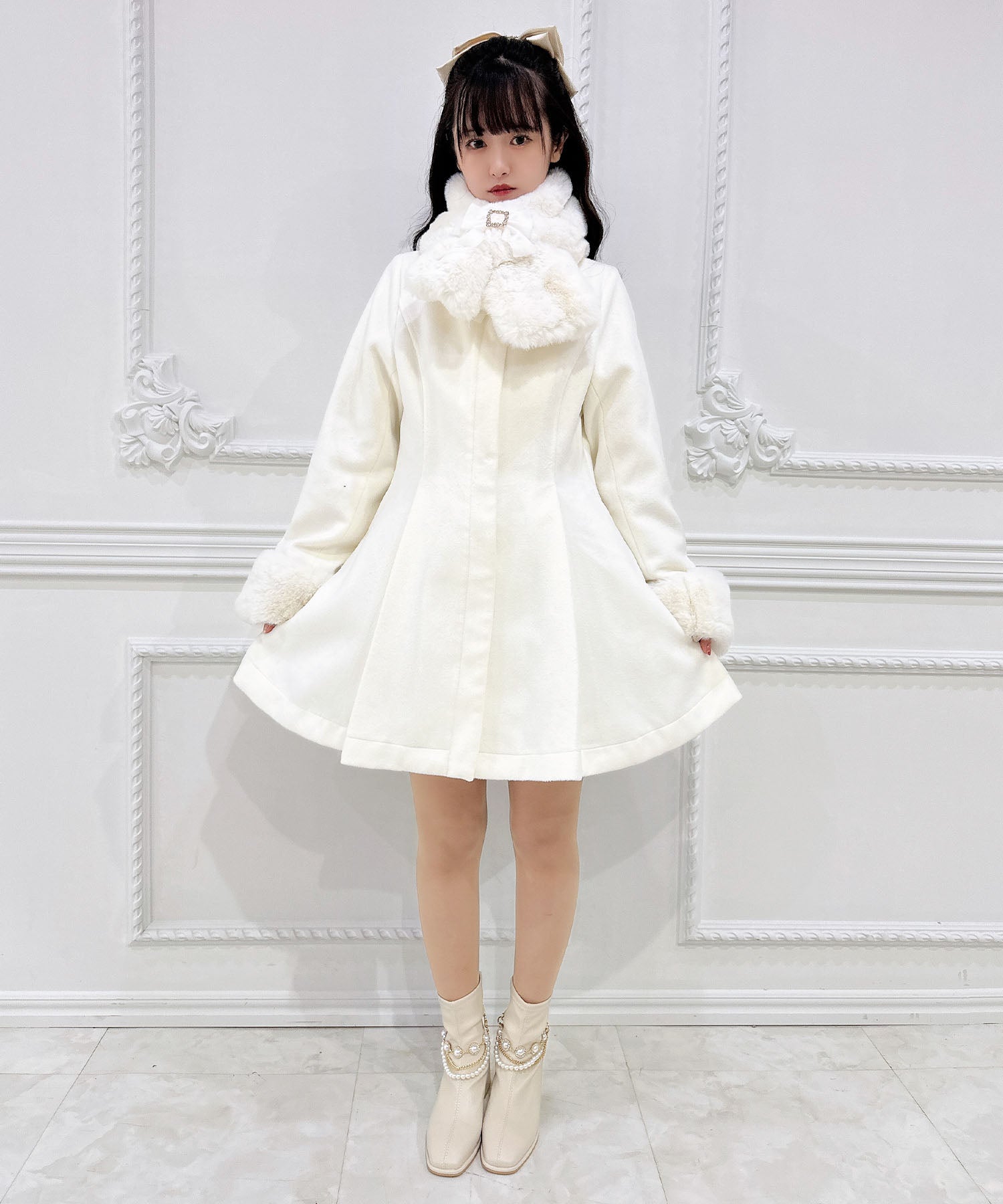 ロジータ ROJITA ファーティペット付きトリプルリボンコート