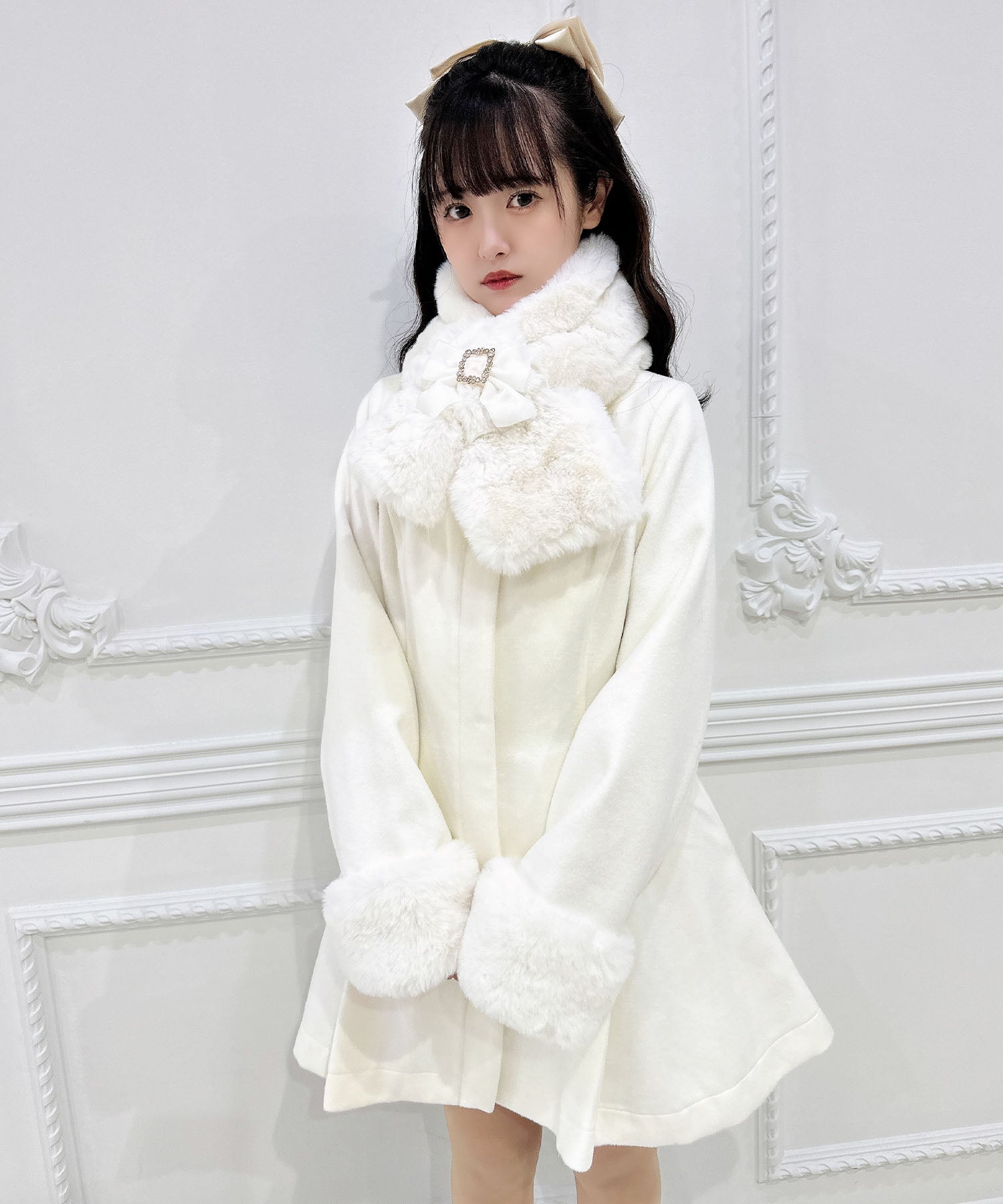 ロジータ ROJITA ファーティペット付きトリプルリボンコート