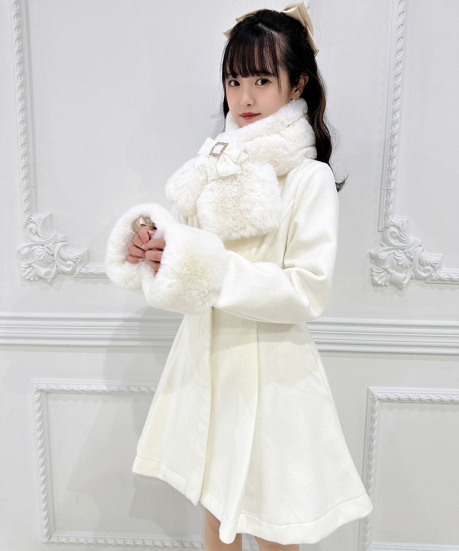 ロジータ ROJITA ファーティペット付きトリプルリボンコート