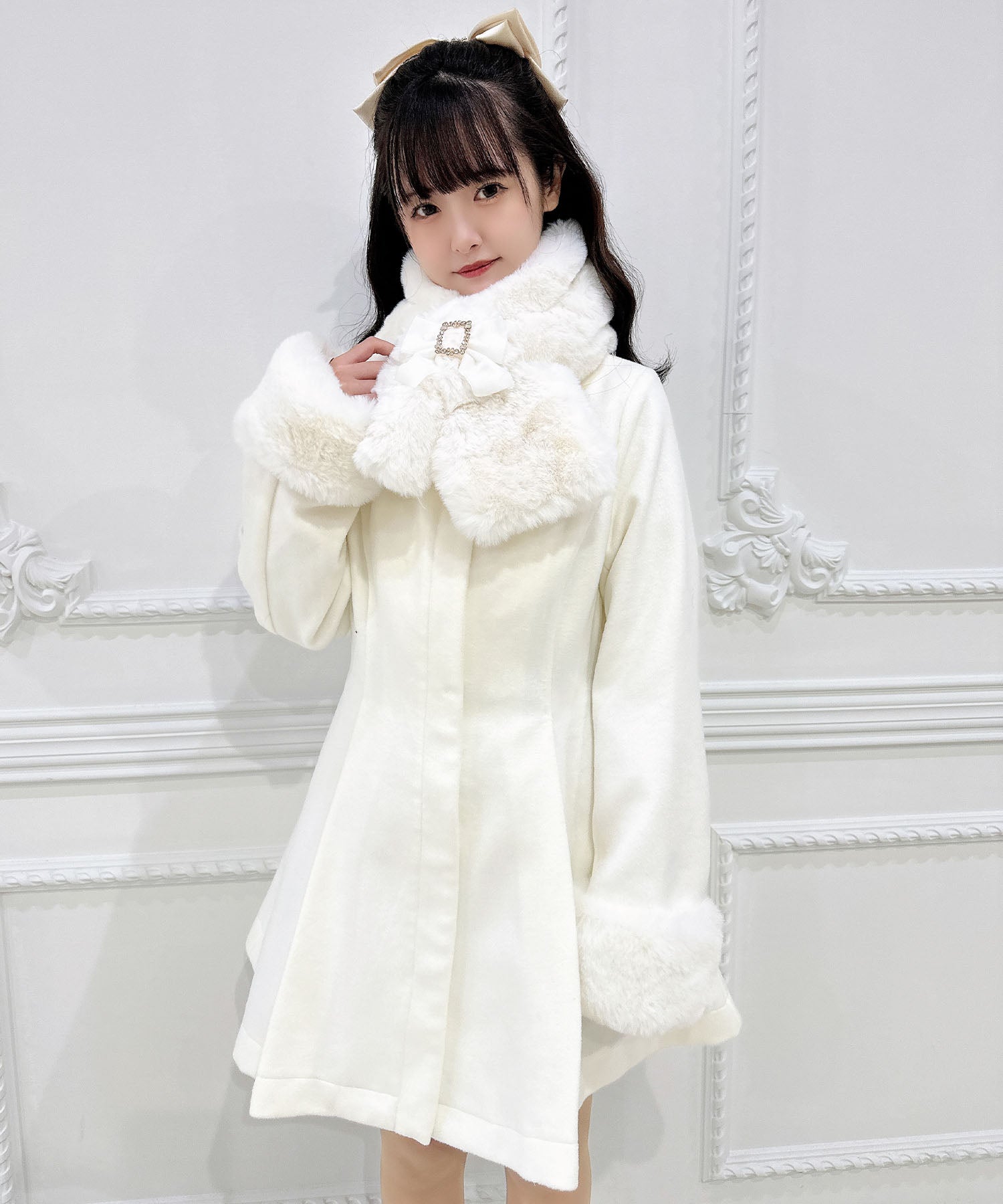 ロジータ ROJITA ファーティペット付きトリプルリボンコート