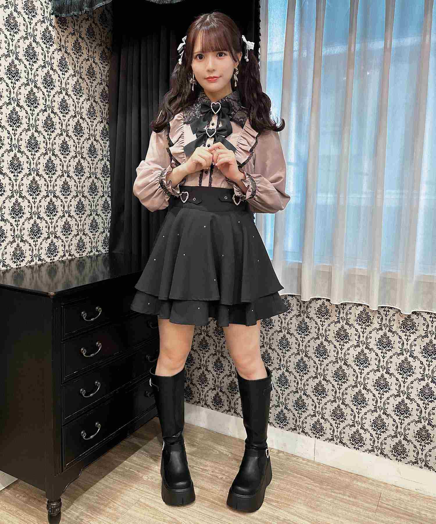 ロジータ ROJITA ダブルリボンラッフルフリル配色ブラウス