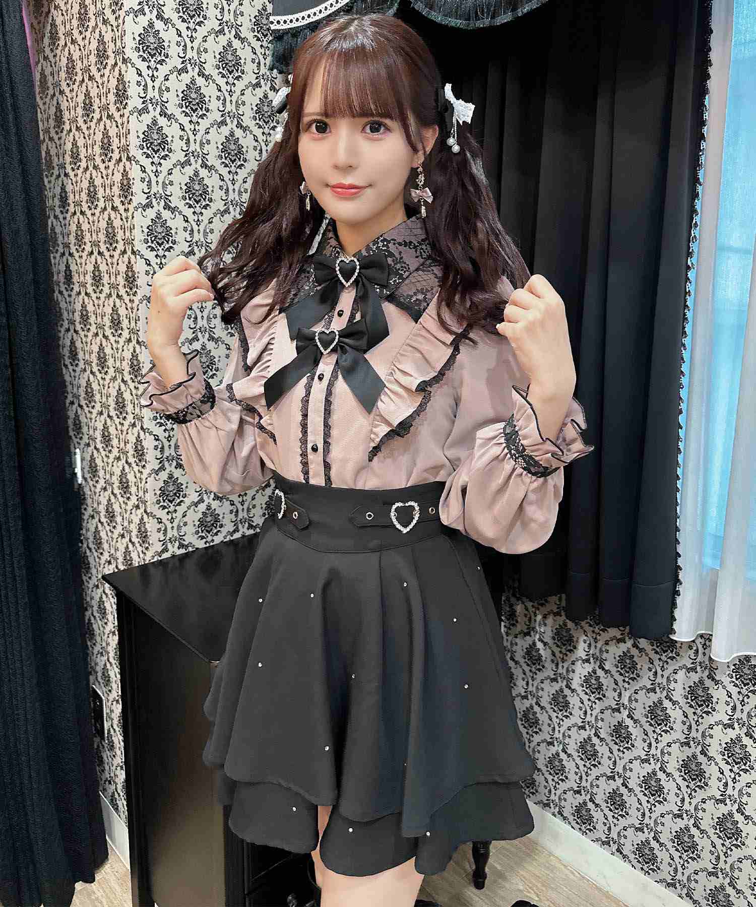 ロジータ ROJITA ダブルリボンラッフルフリル配色ブラウス