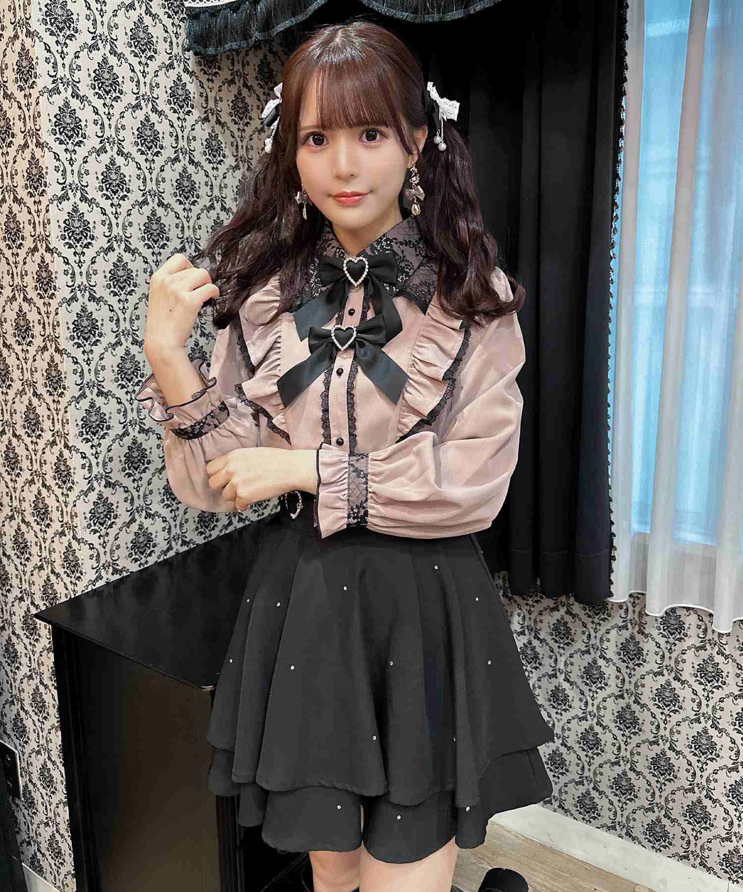 ロジータ ROJITA ダブルリボンラッフルフリル配色ブラウス