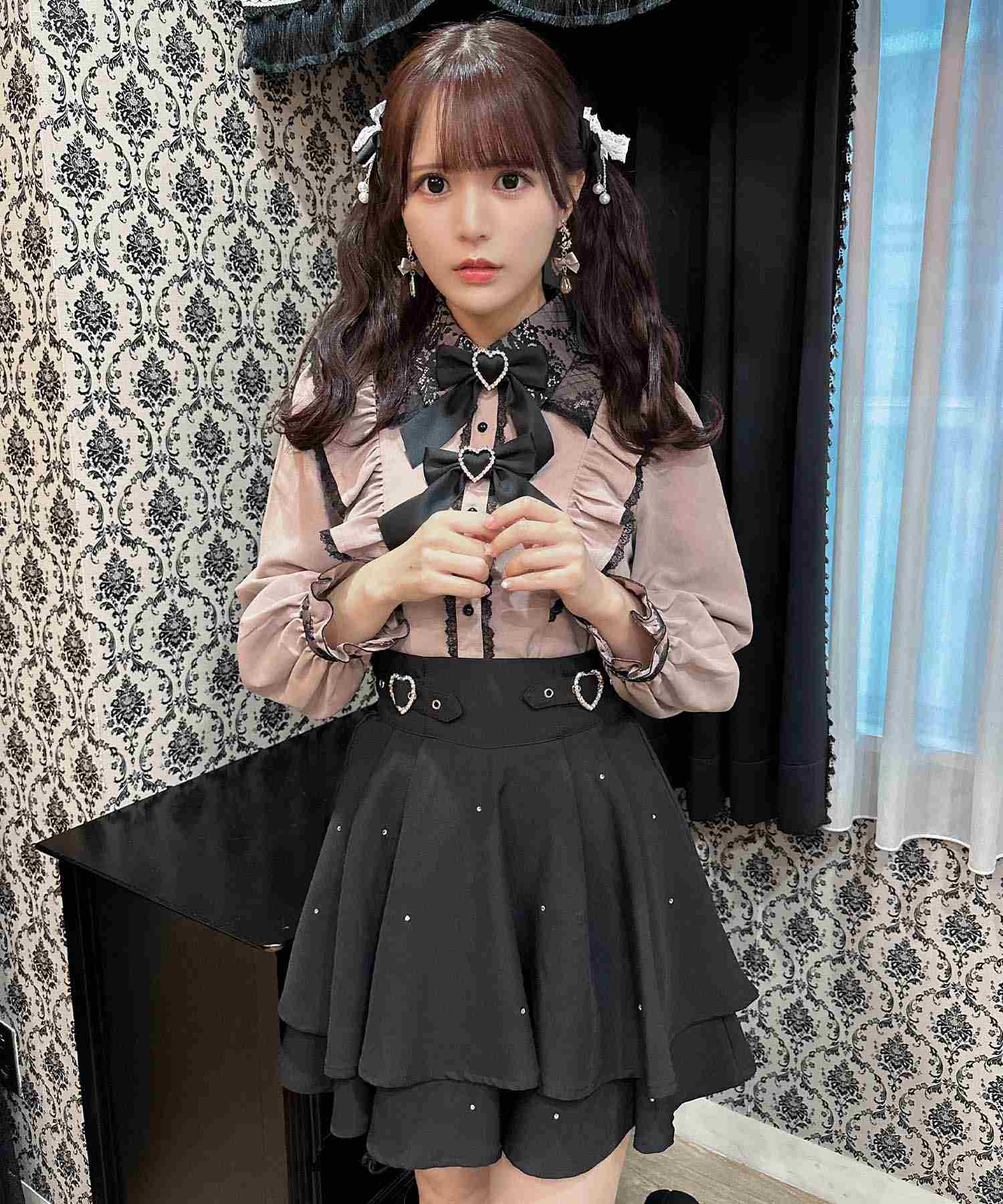 ロジータ ROJITA ダブルリボンラッフルフリル配色ブラウス