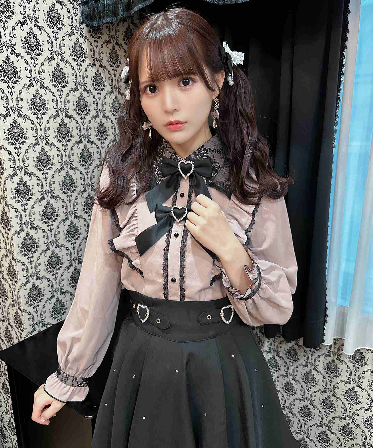 ロジータ ROJITA ダブルリボンラッフルフリル配色ブラウス