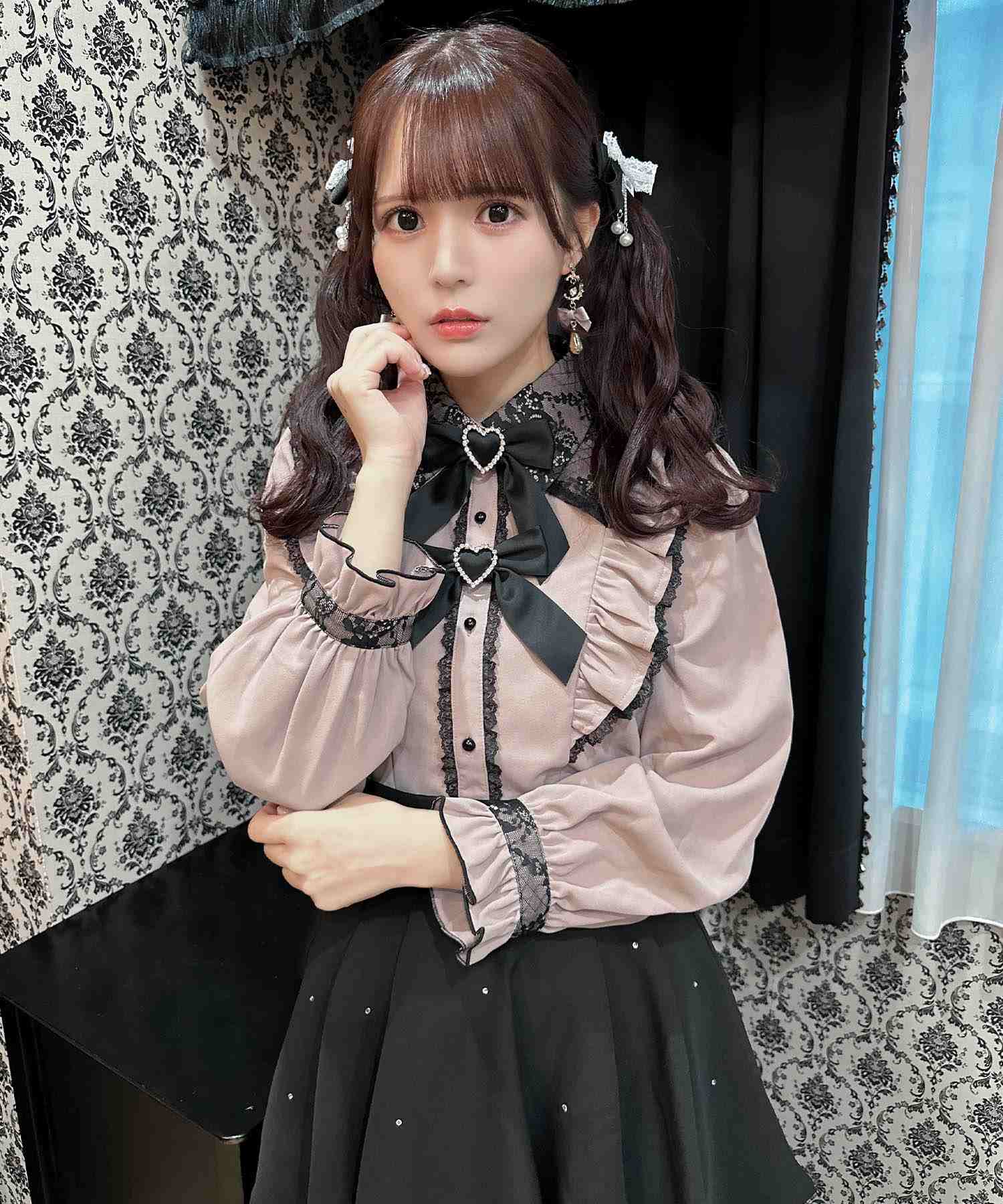 ロジータ ROJITA ダブルリボンラッフルフリル配色ブラウス