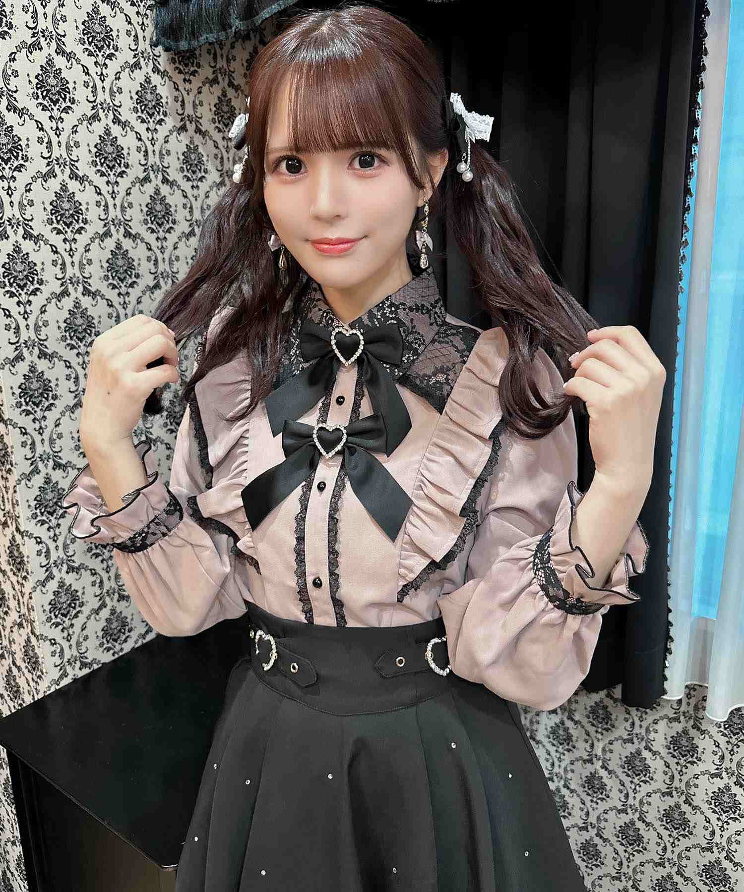 ロジータ ROJITA ダブルリボンラッフルフリル配色ブラウス