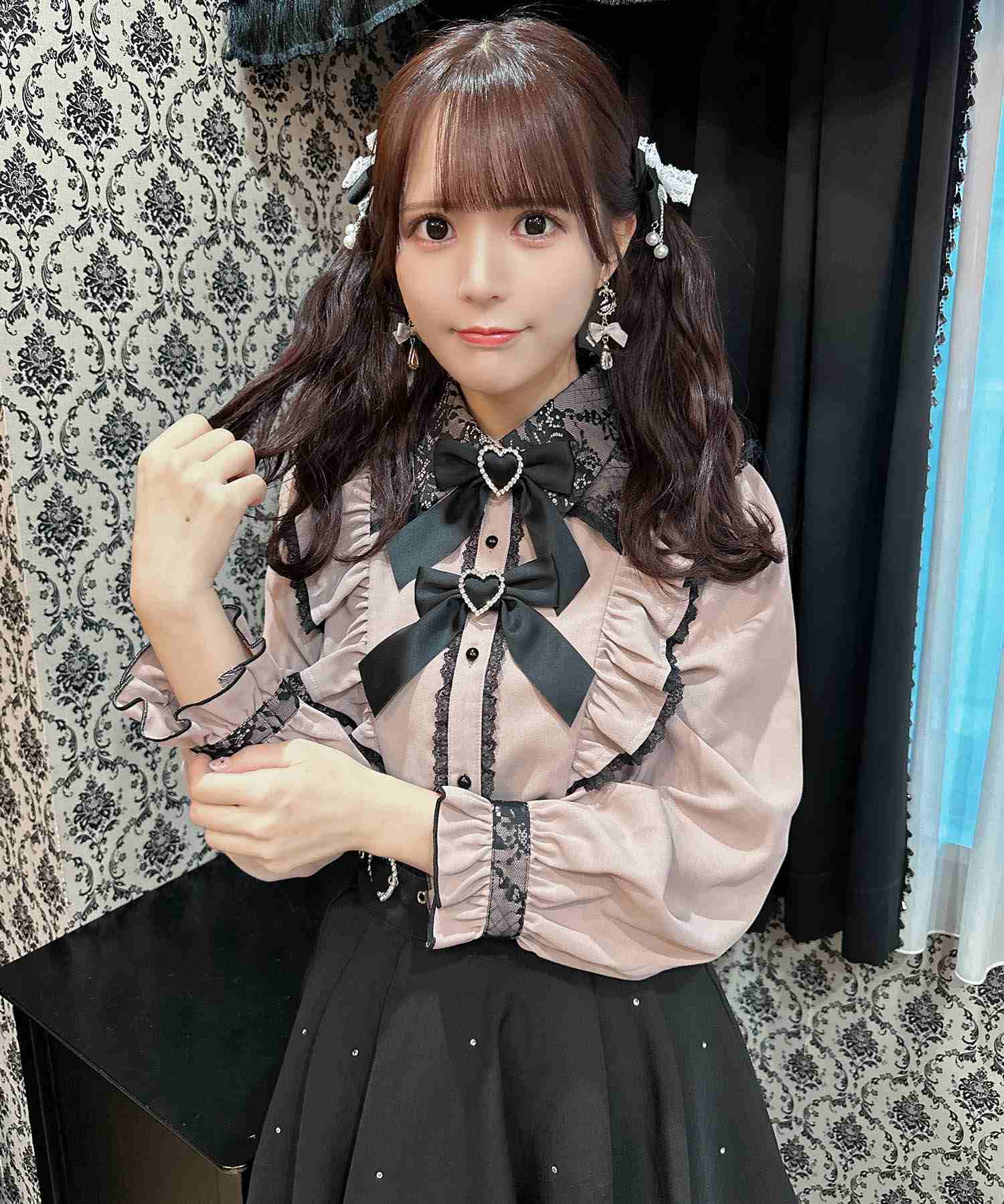 ロジータ ROJITA ダブルリボンラッフルフリル配色ブラウス