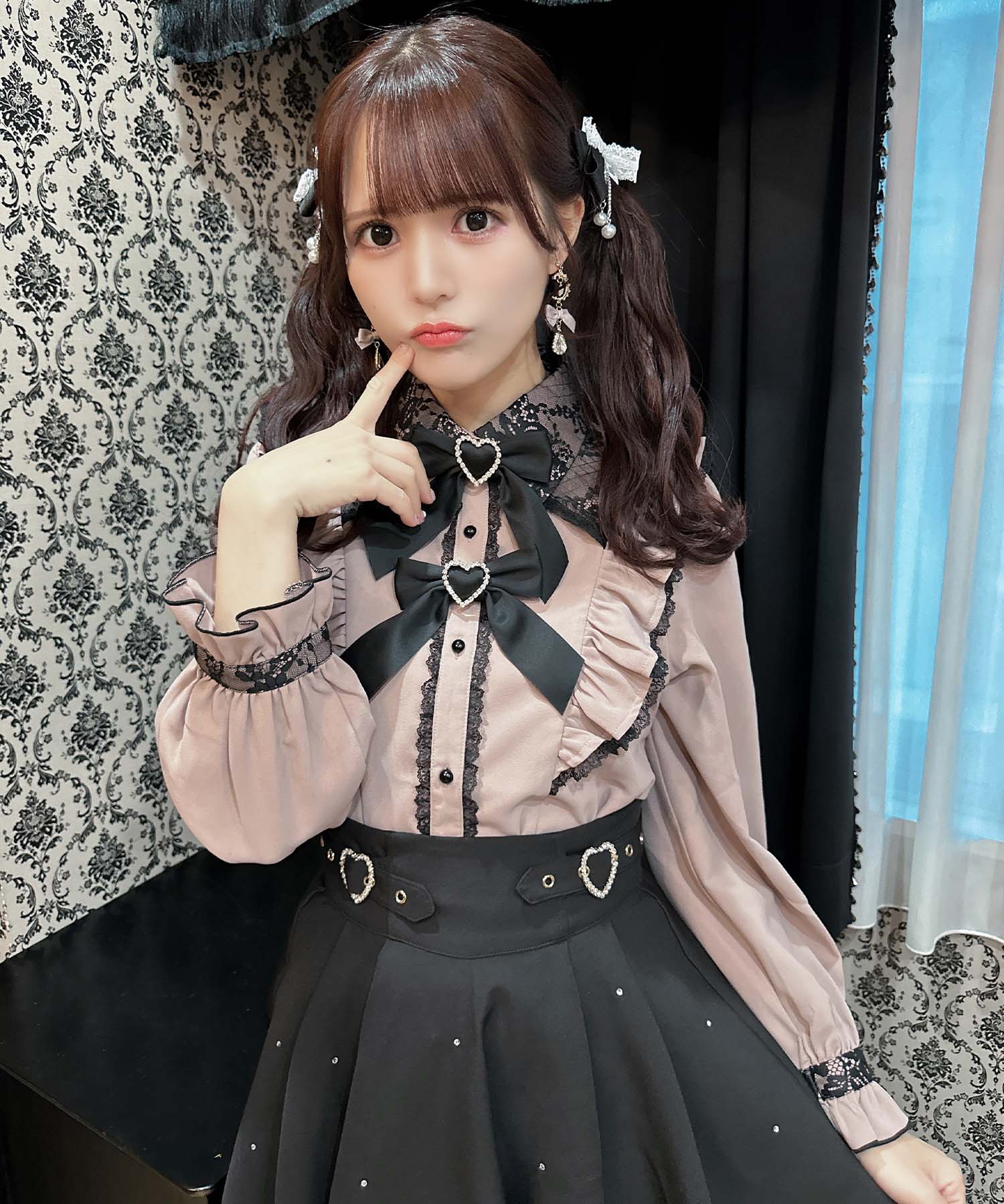 ROJITA Double Ribbon Ruffle Frill Color Blouse