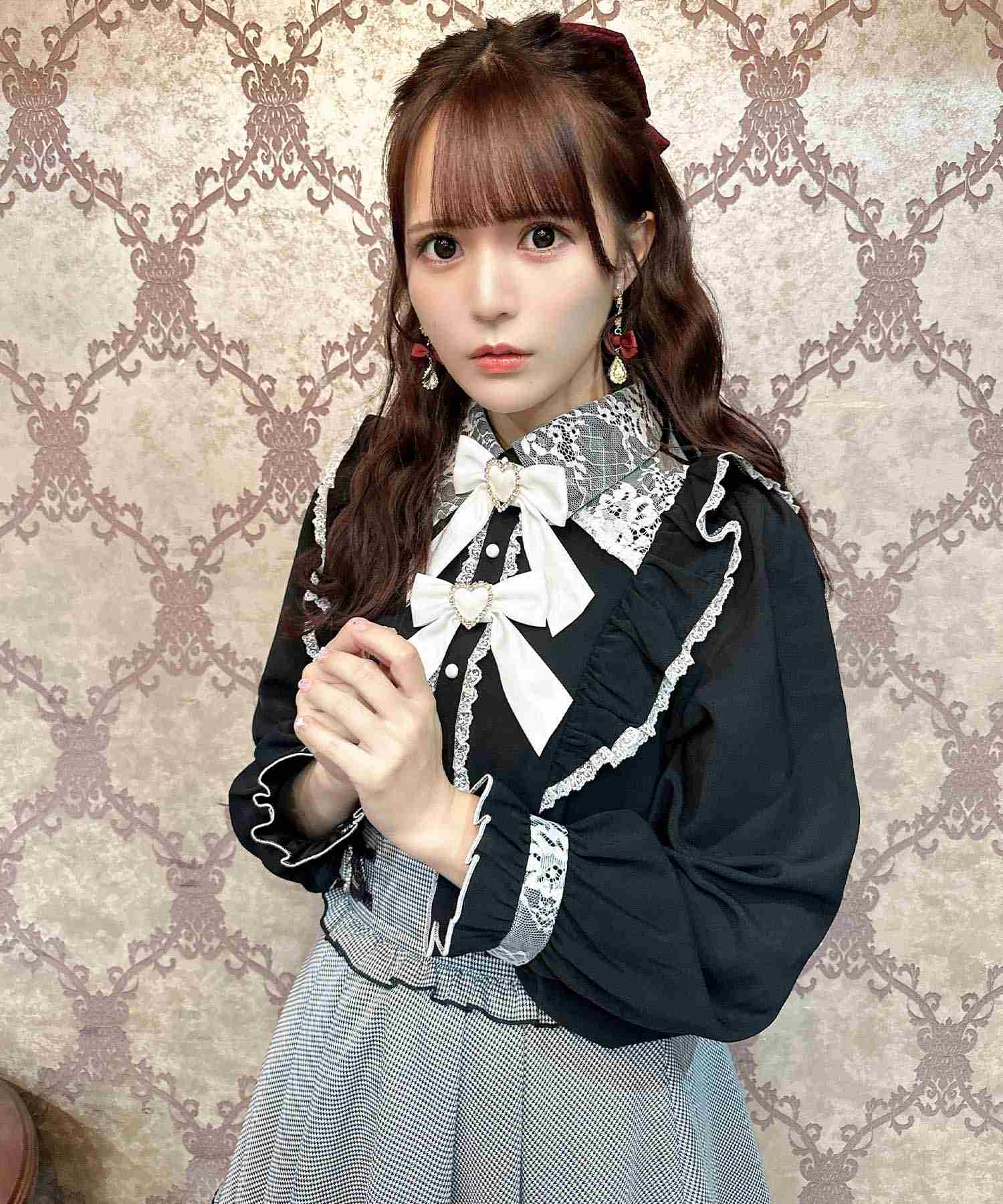 ROJITA Double Ribbon Ruffle Frill Color Blouse