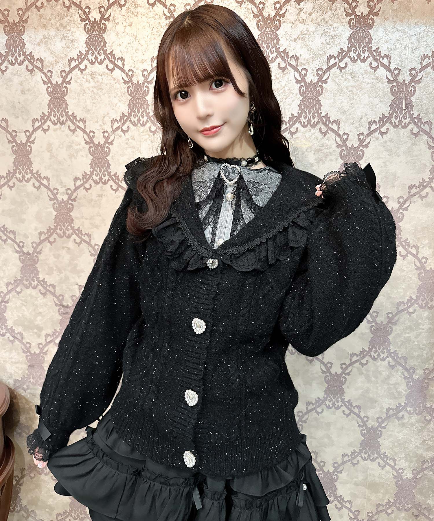 ロジータ ROJITA ハートケーブルセーラーカーディガン,ブラック