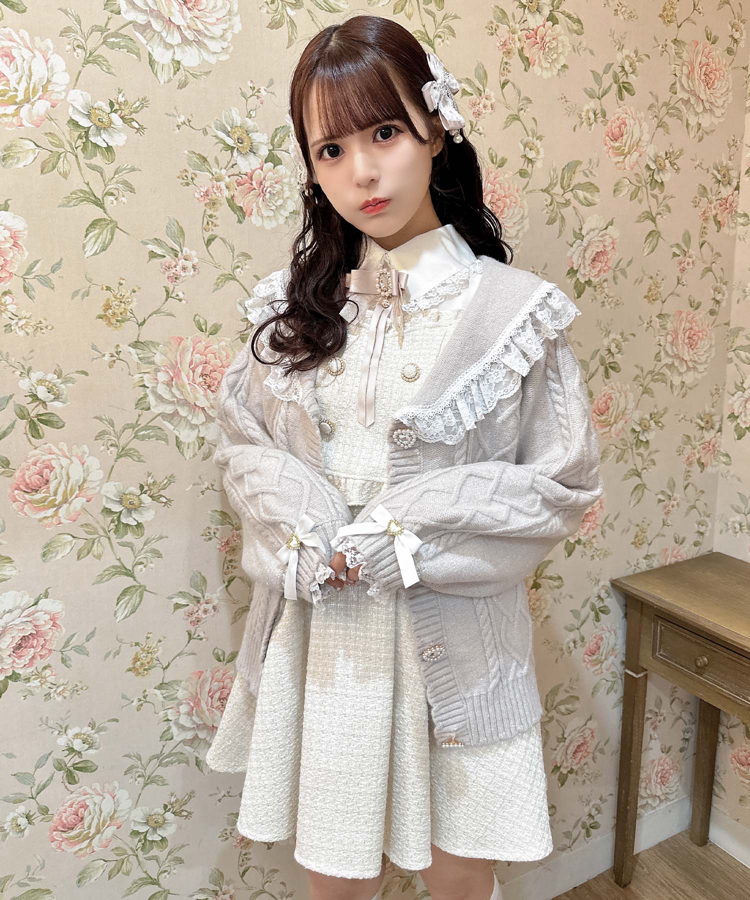 ロジータ ROJITA ハートケーブルセーラーカーディガン,グレー