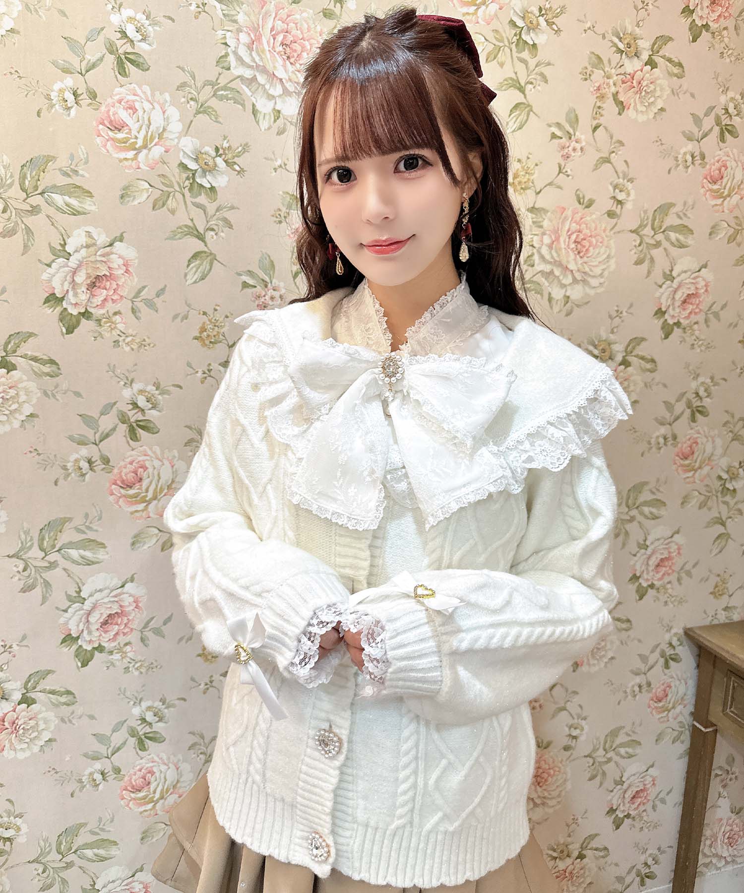 ロジータ ROJITA ハートケーブルセーラーカーディガン,ホワイト