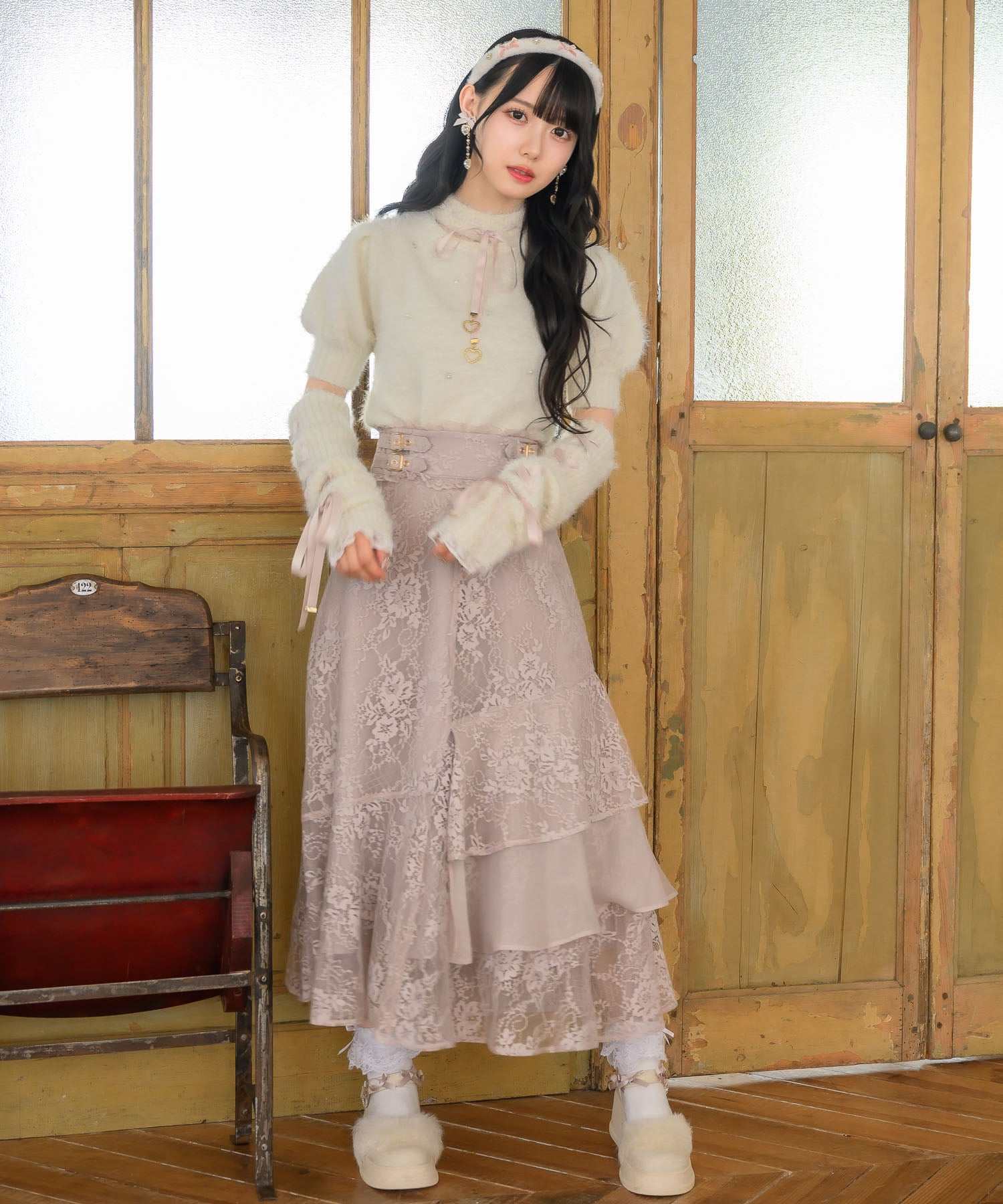 Rojita Total Lace Asymmetrical Tiered Long Skirt