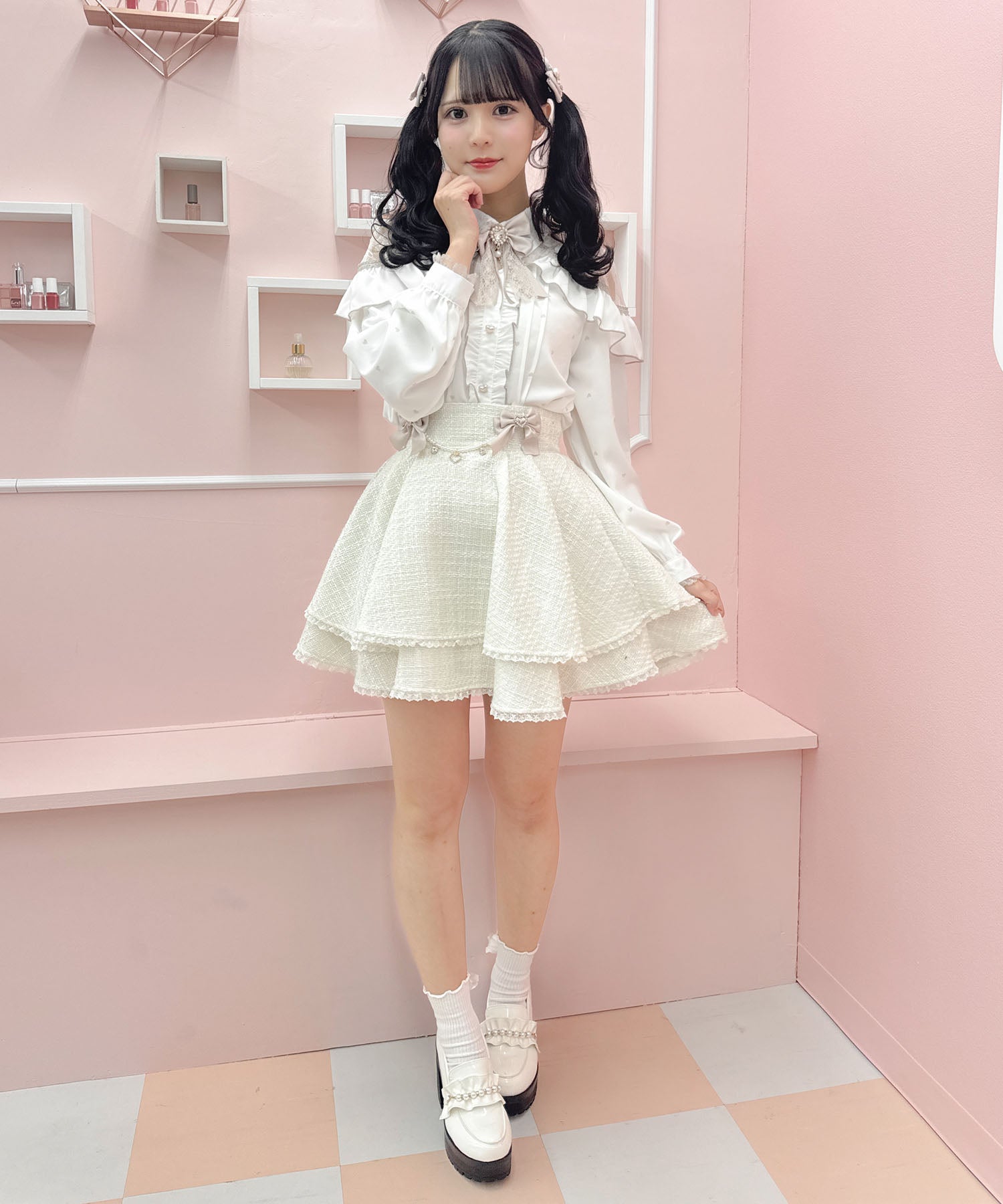 ROJITA ROJITA Double Flare Skirt with Brooch Chain